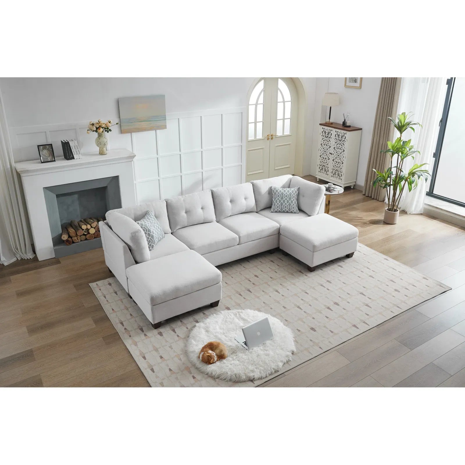 Modular Sectional Sofa | Upholstered Dual Chaise Lounge