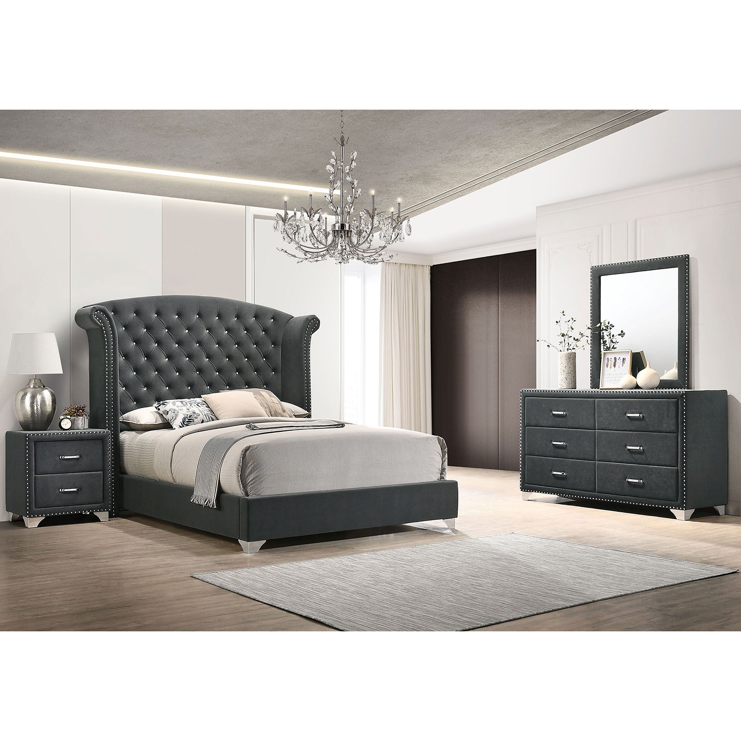 Kennedy Grey Eastern King 4-Piece Bedroom Set