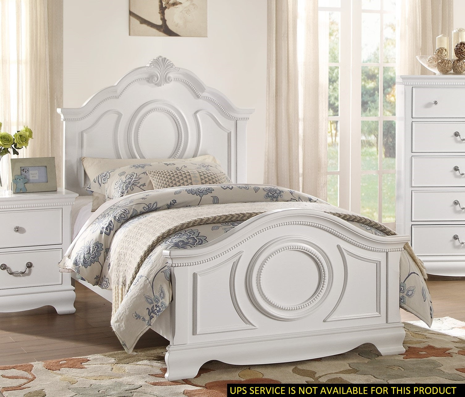 Classic White Traditional Twin Panel Bed - Wooden Bedroom Furniture