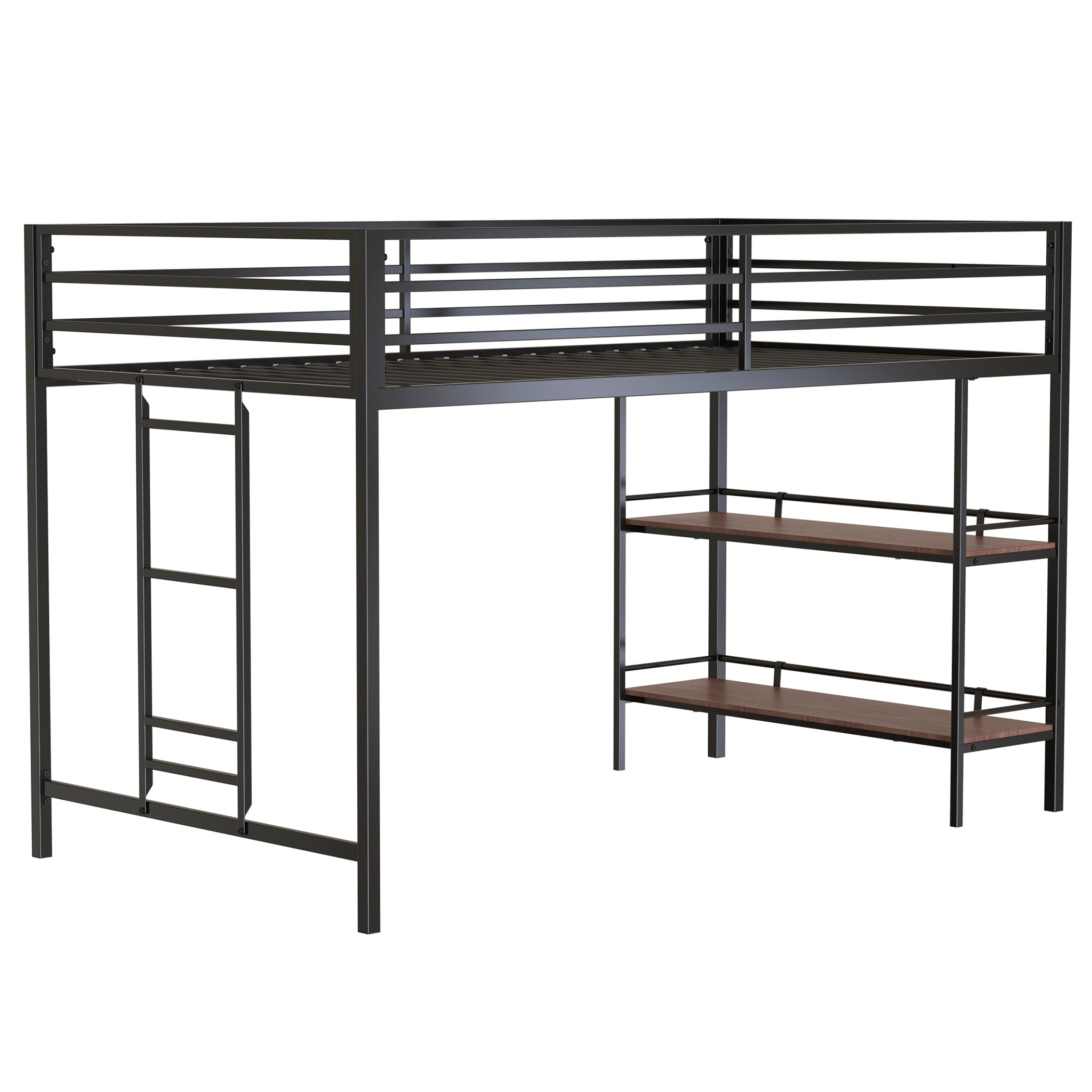 Black Metal Twin Loft Bunk Bed with Shelf