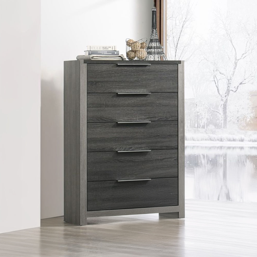 Modern Transitional Gray 5-Drawer Storage Chest Bedroom Furniture