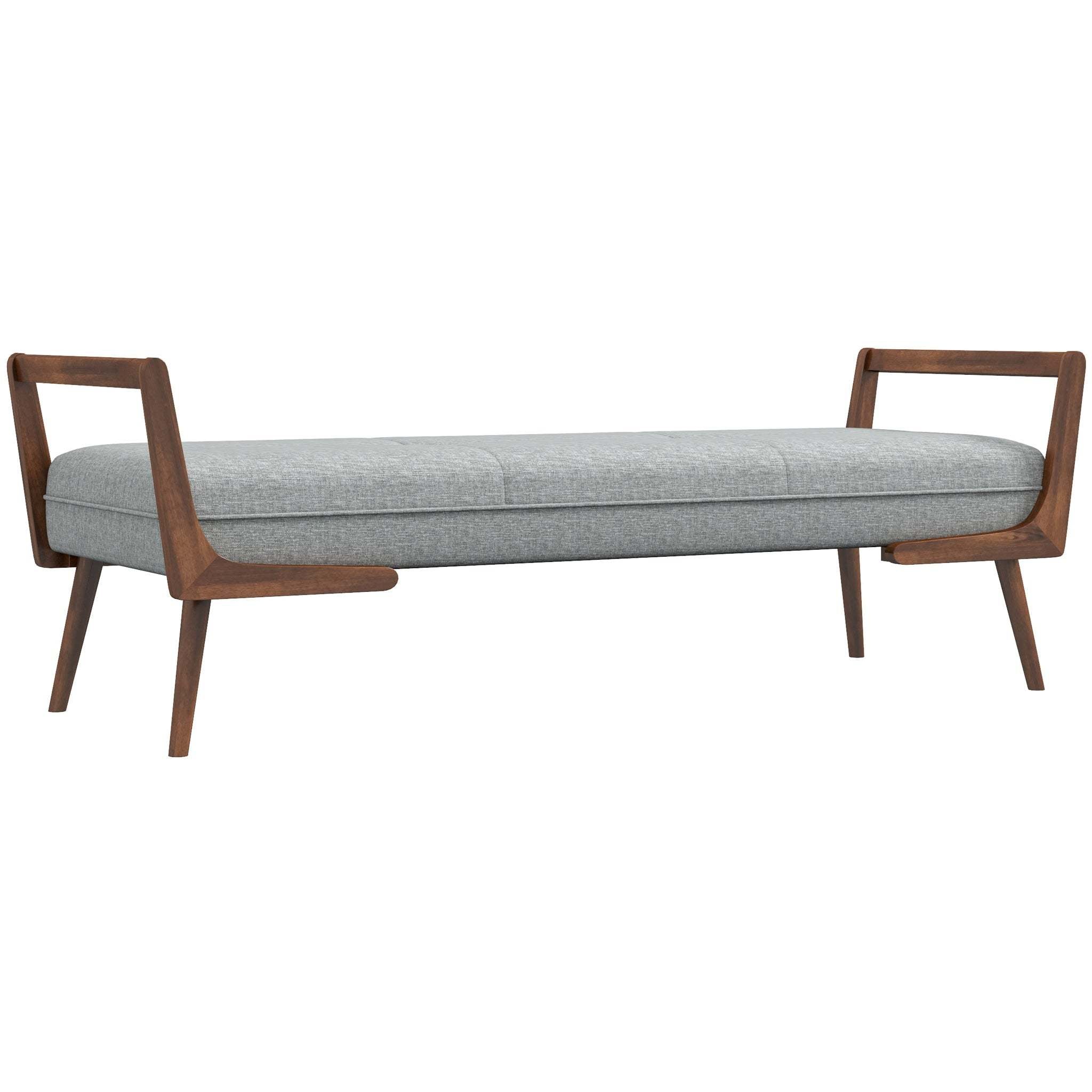 Modern Cora Mid-Century Gray Velvet Bench, Walnut