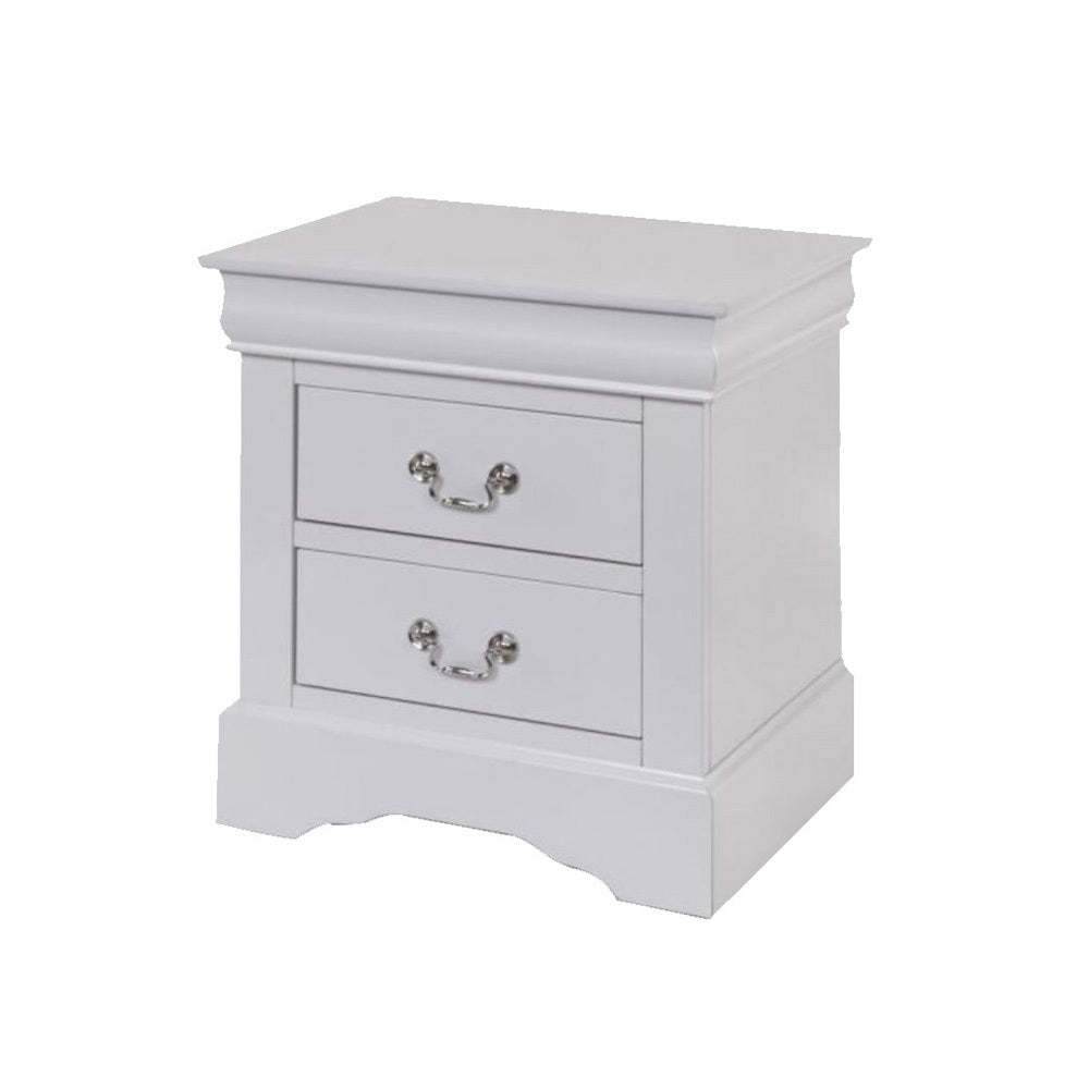 White Solid Pine Nightstand | 2 Drawers | Modern Bedroom Furniture