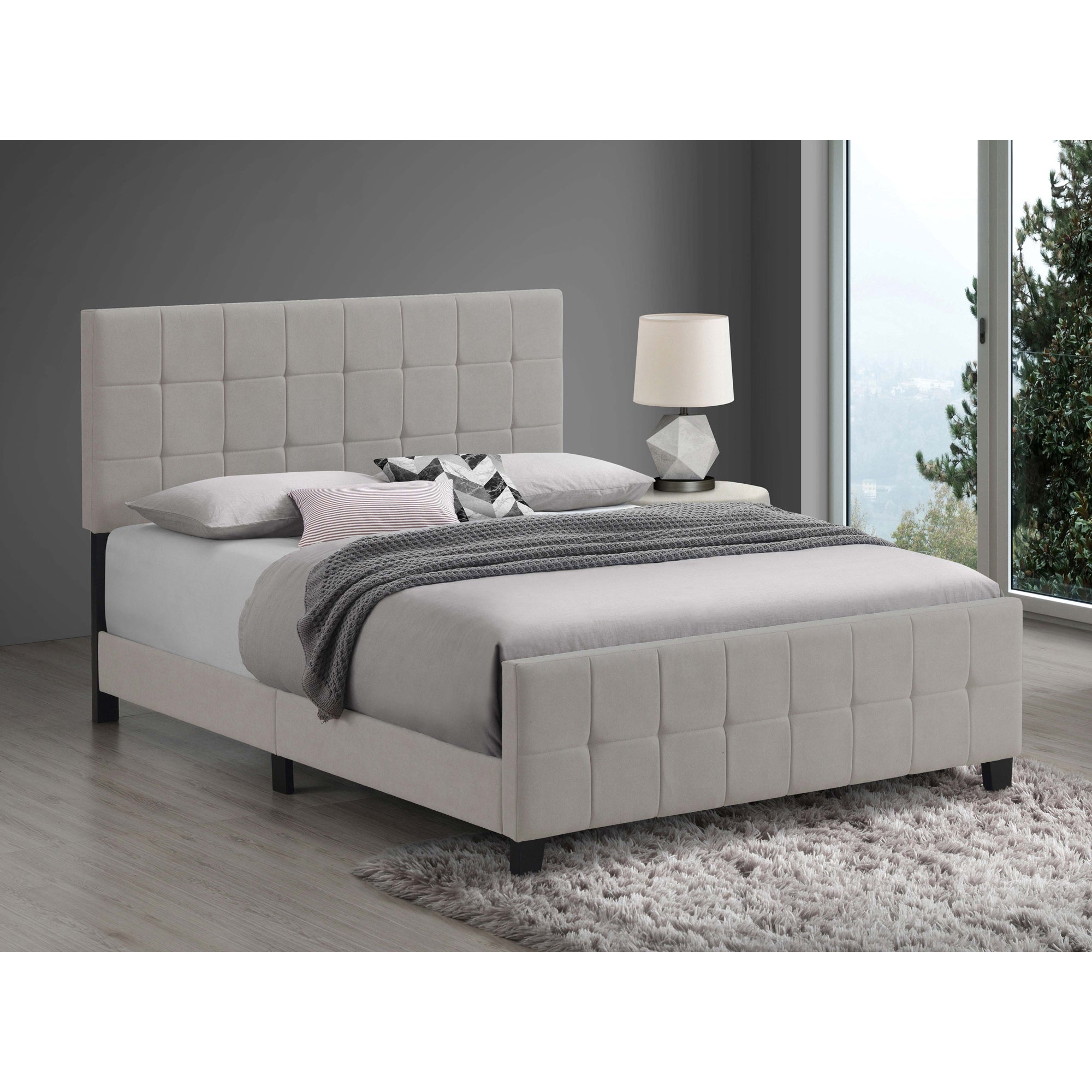 Destiny Beige Upholstered Eastern King Panel Bed