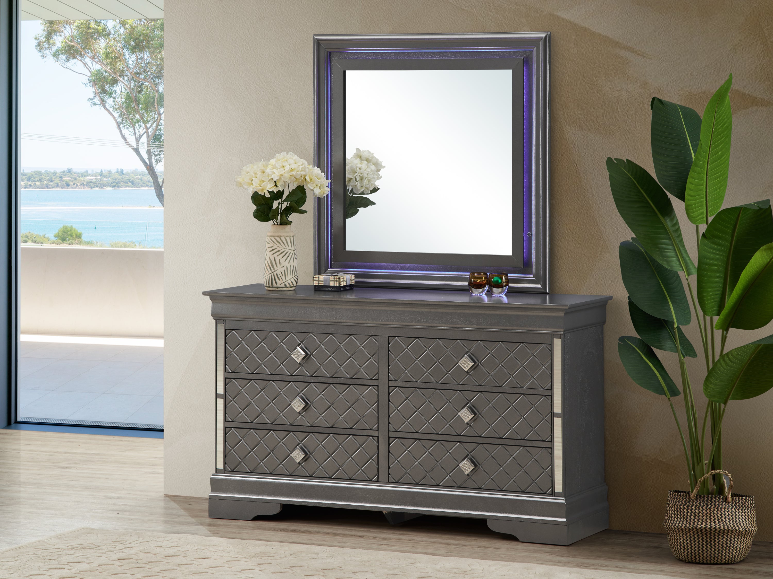 Verona G6702-D Metallic Black Dresser - Modern Bedroom Storage