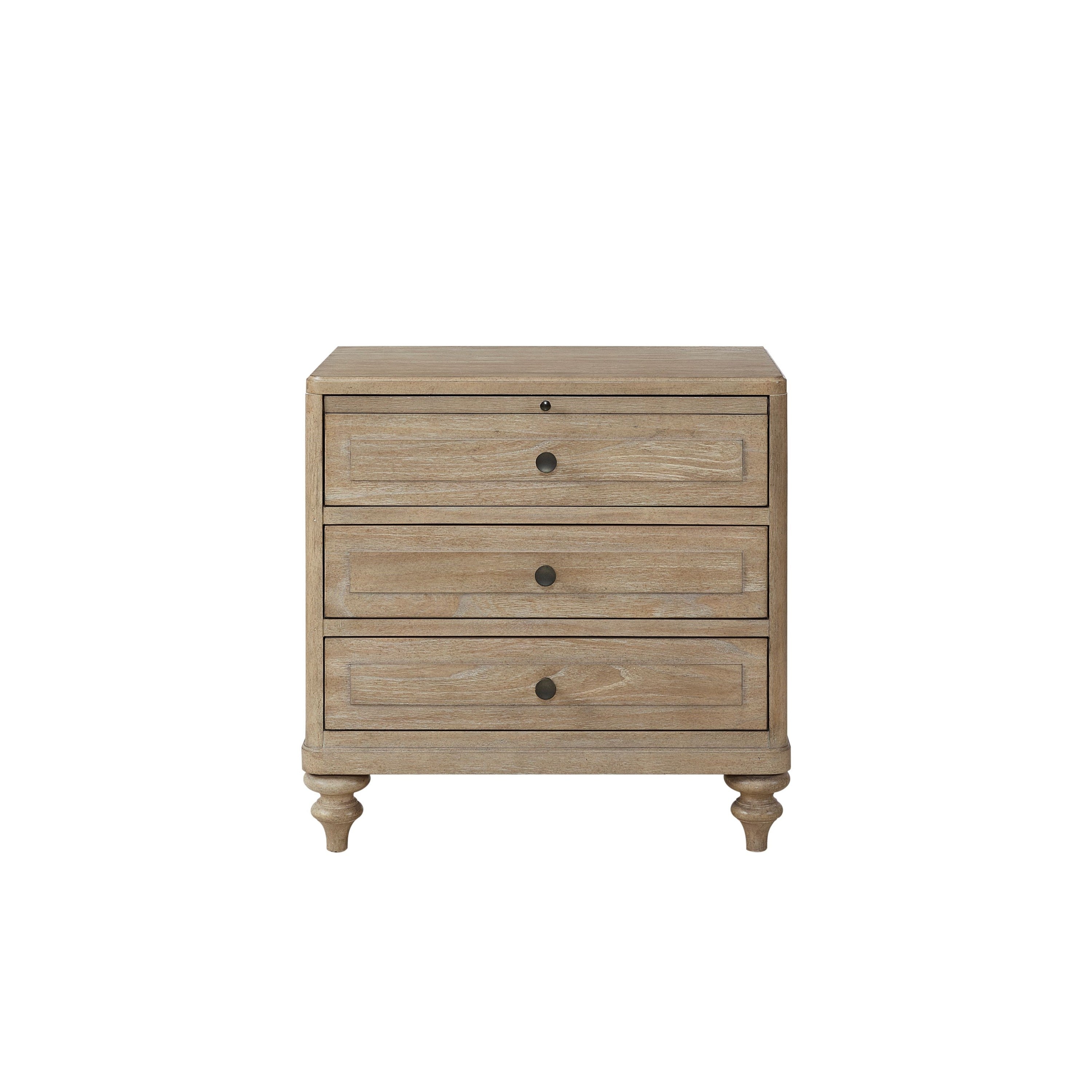 3-Drawer Nightstand with USB, Sand Finish, Solid Wood, 28"