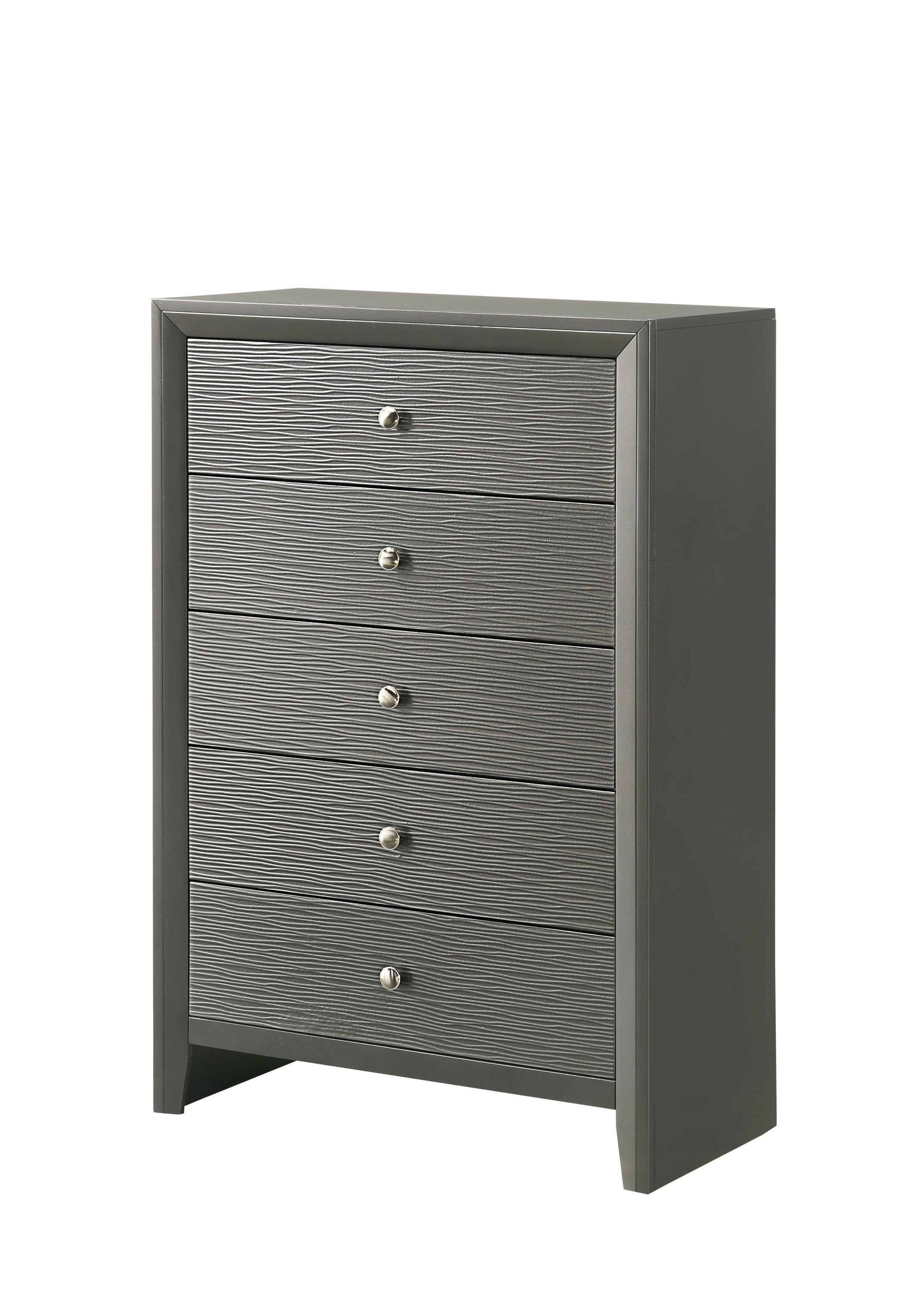 Modern 5-Drawer Chest - Gun Metal Gray Wood Bedroom Furniture