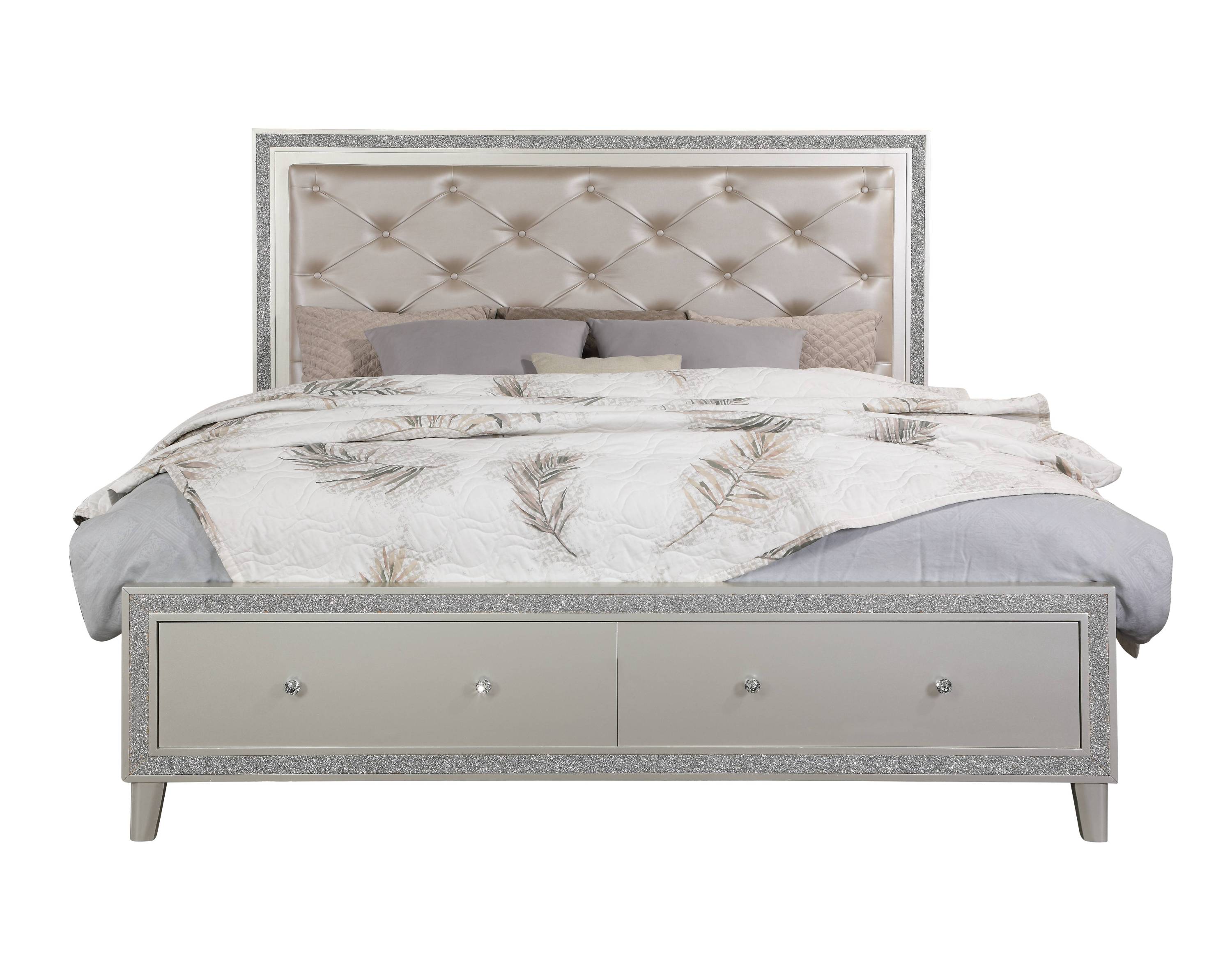 Sliverfluff Synthetic Leather CK Bed w/ Champagne Finish, LED & Storage