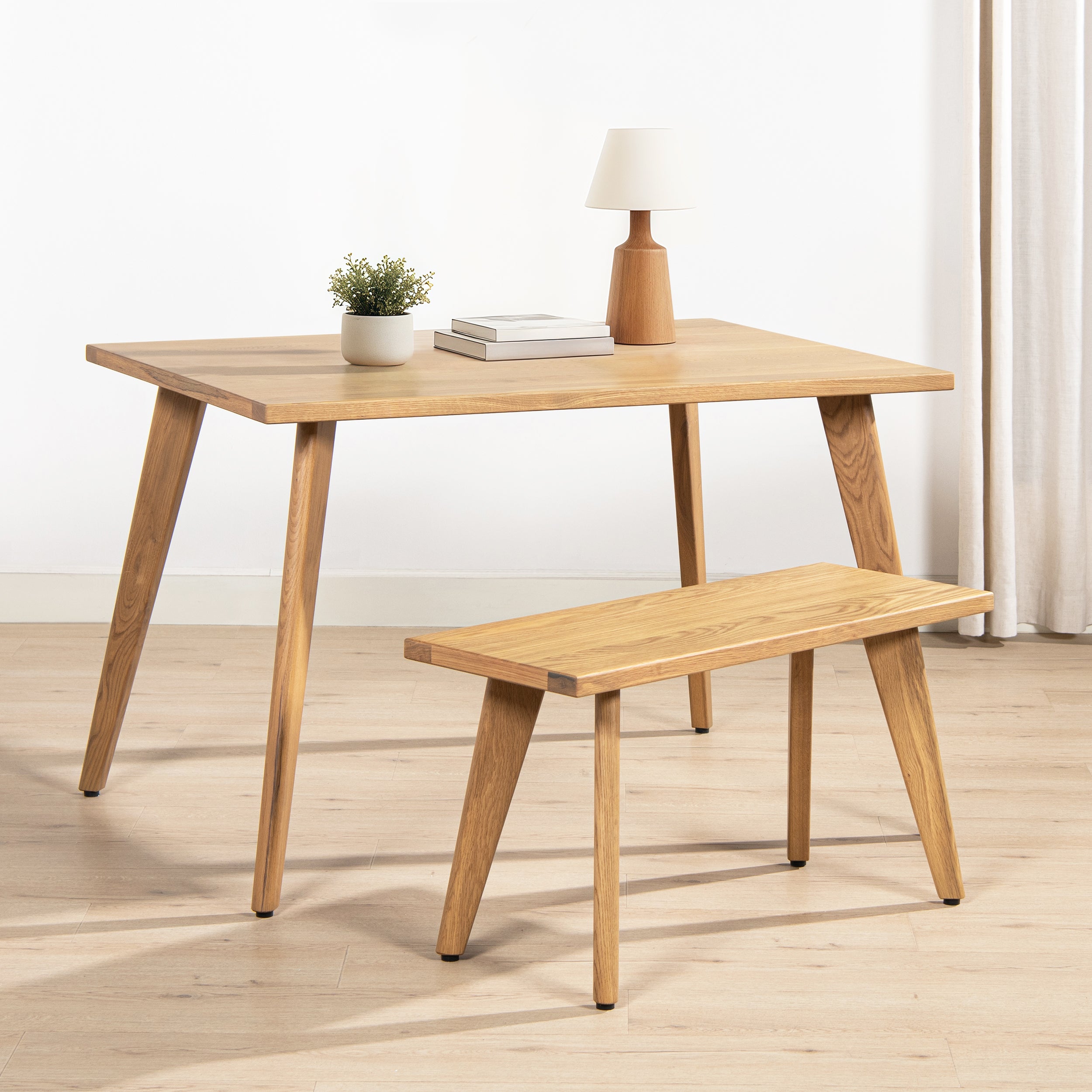 Capri 35.5" Solid Red Oak Wood Bench, Natural Brown