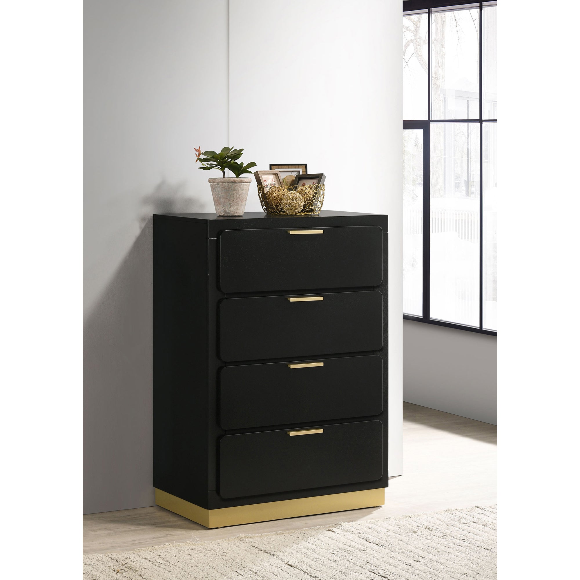 Sophia Black 4-Drawer Chest: Stylish Storage Solution