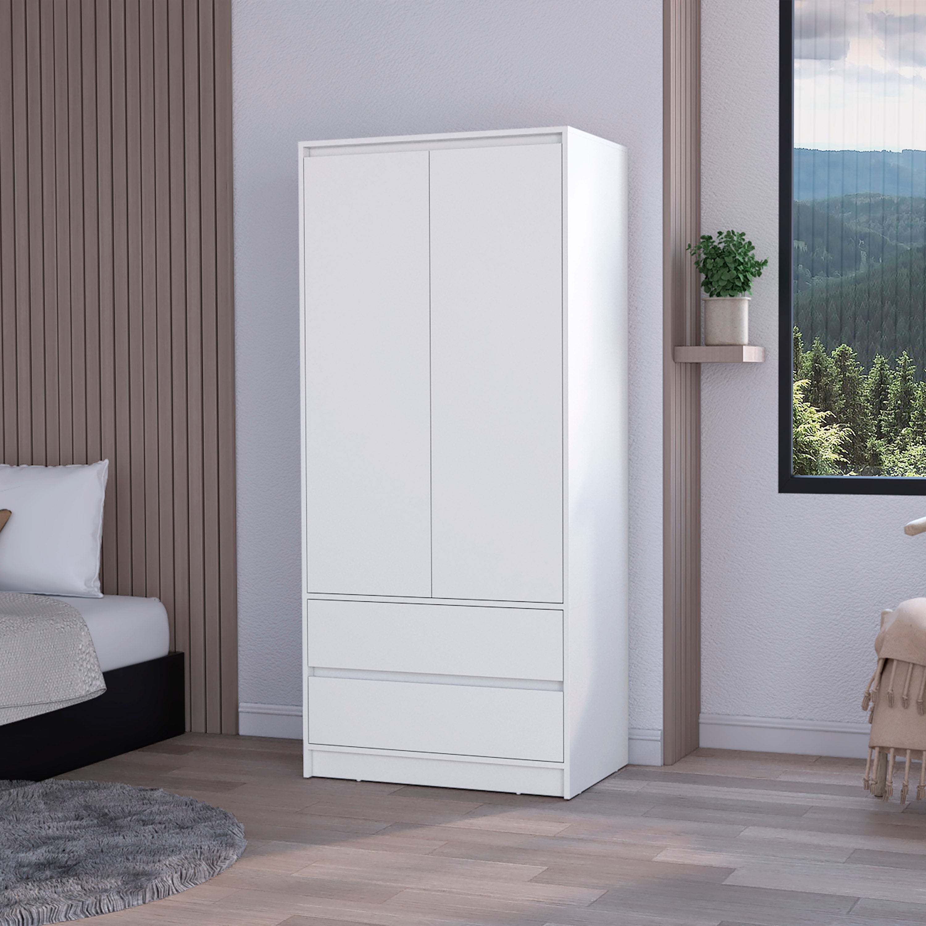 White 2-Drawer Armoire | Bedroom Storage Cabinet