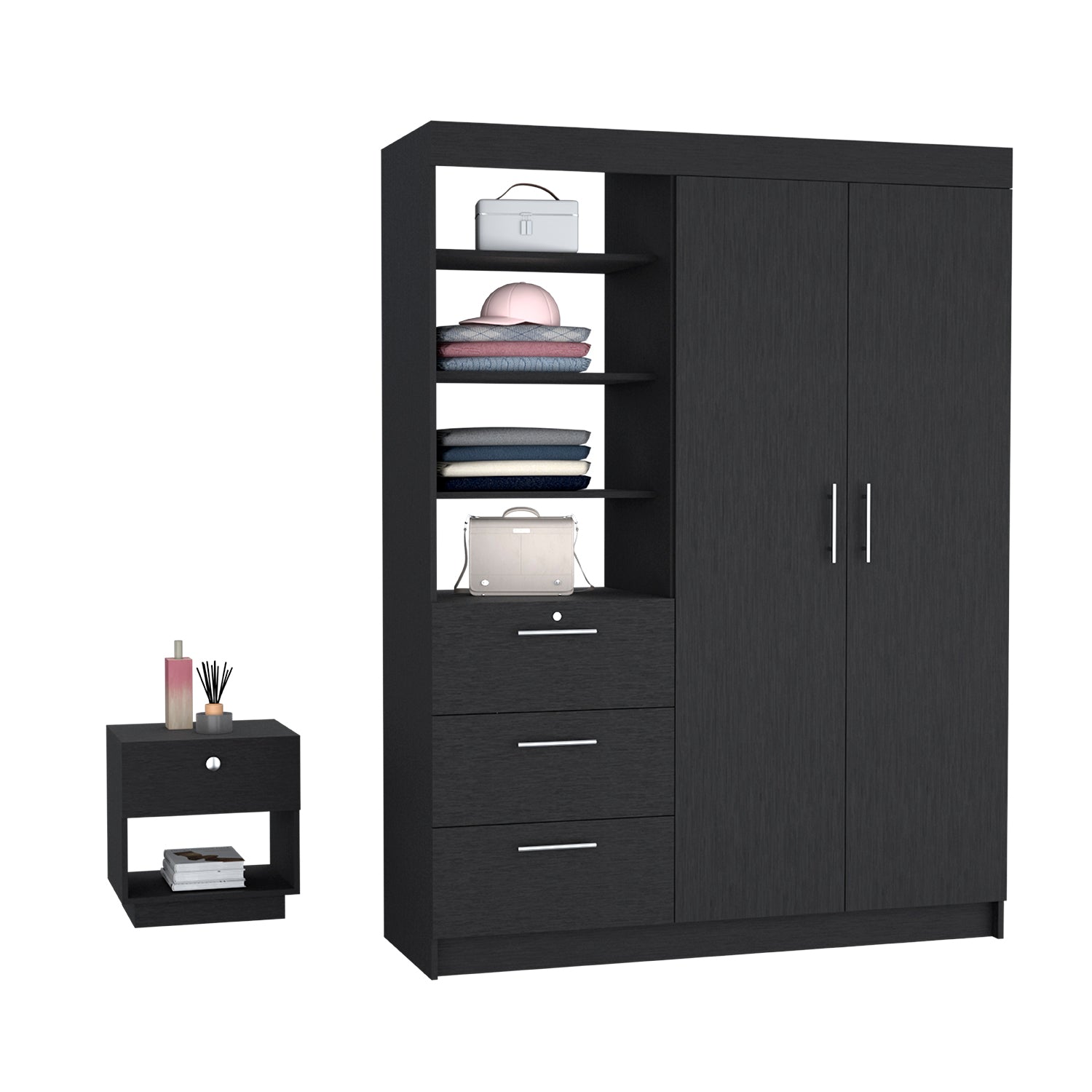 Peyton 2-Piece Black Bedroom Set: Armoire & Nightstand Combo