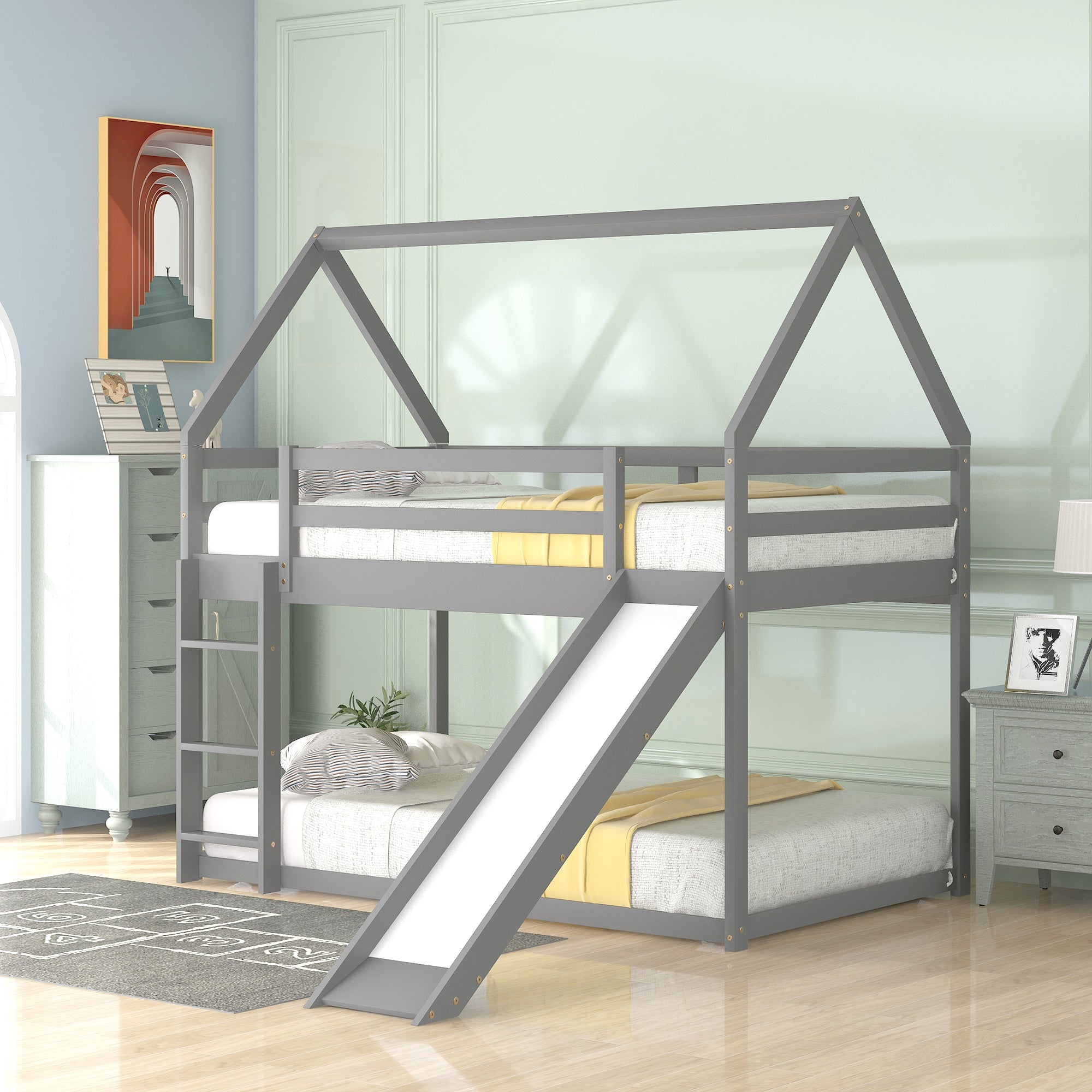 Twin Bunk Bed w/ Slide & Ladder - Gray