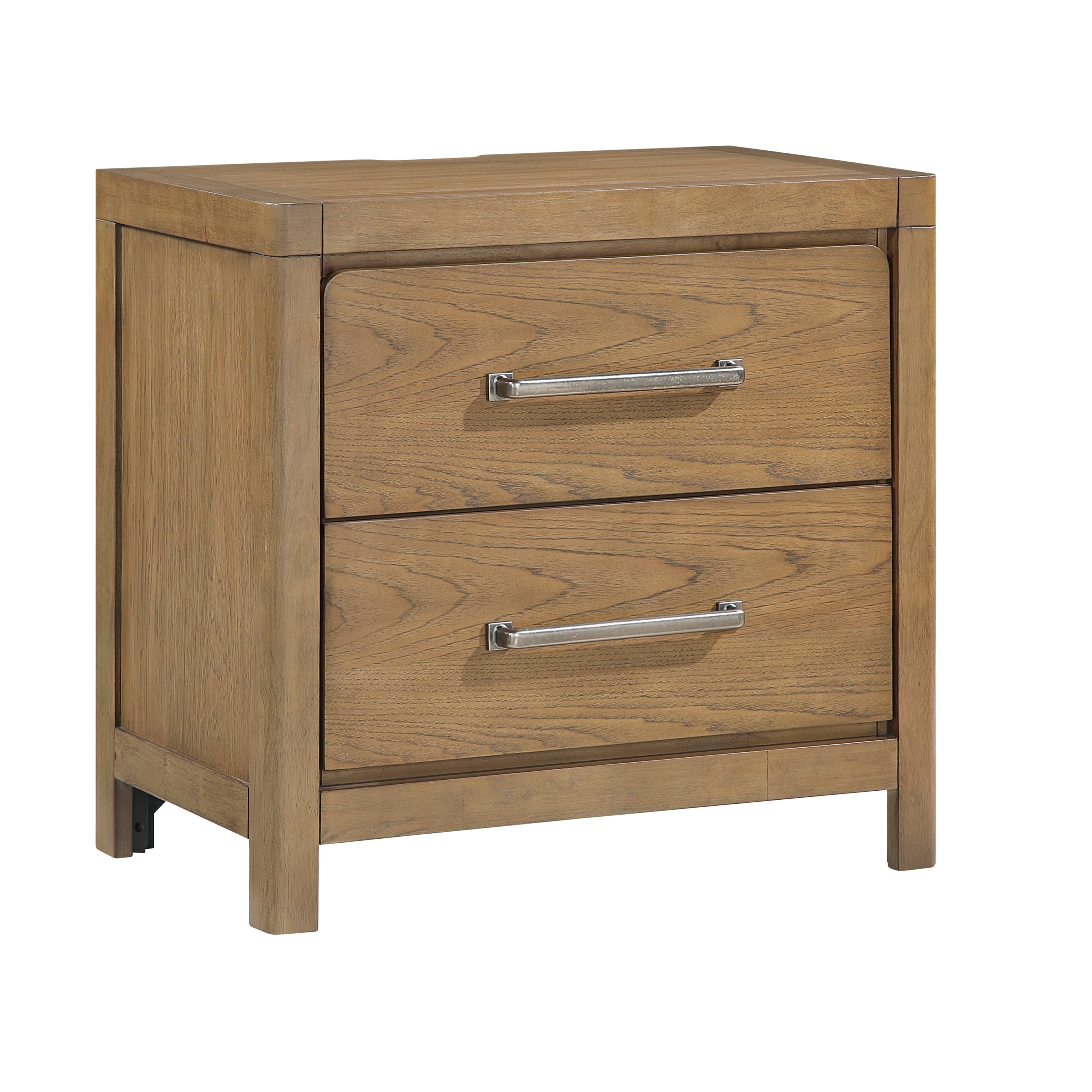 Modern Light Brown 2-Drawer Nightstand with USB & Power