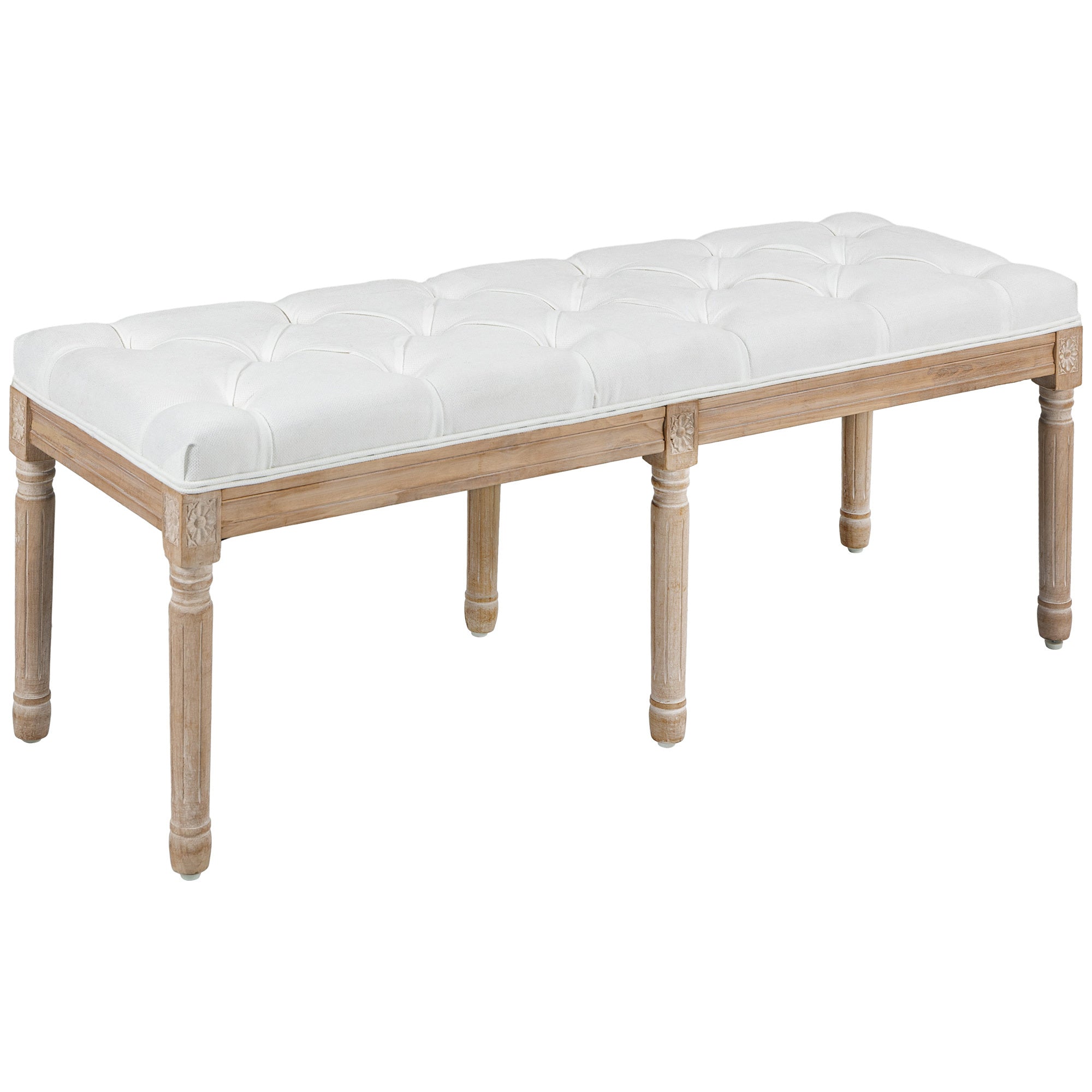 HOMCOM 46" Upholstered End of Bed Bench - Cream White