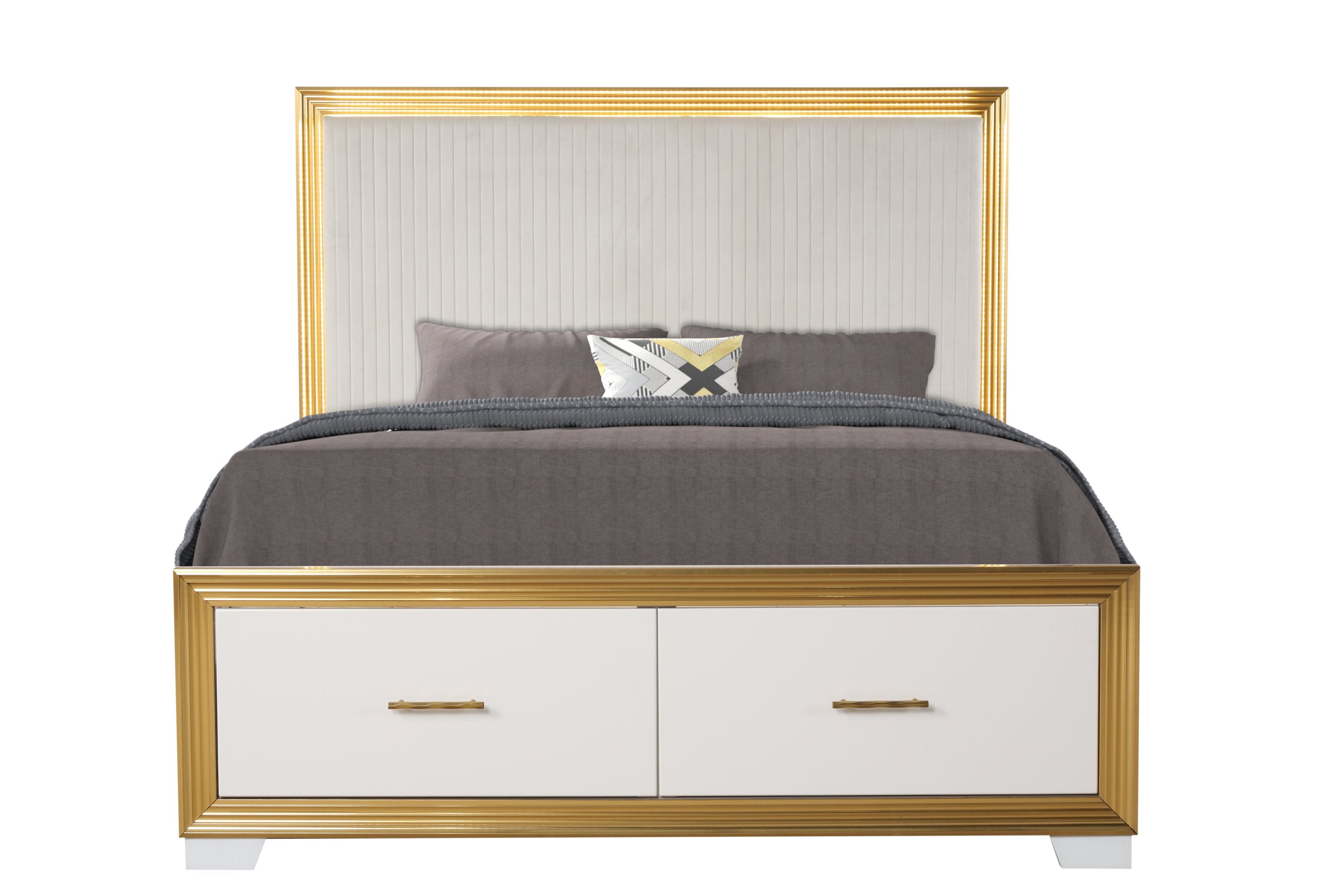 Obsession Contemporary Queen Tufted Bed | Wood & Gold Finish (NJ Stock)
