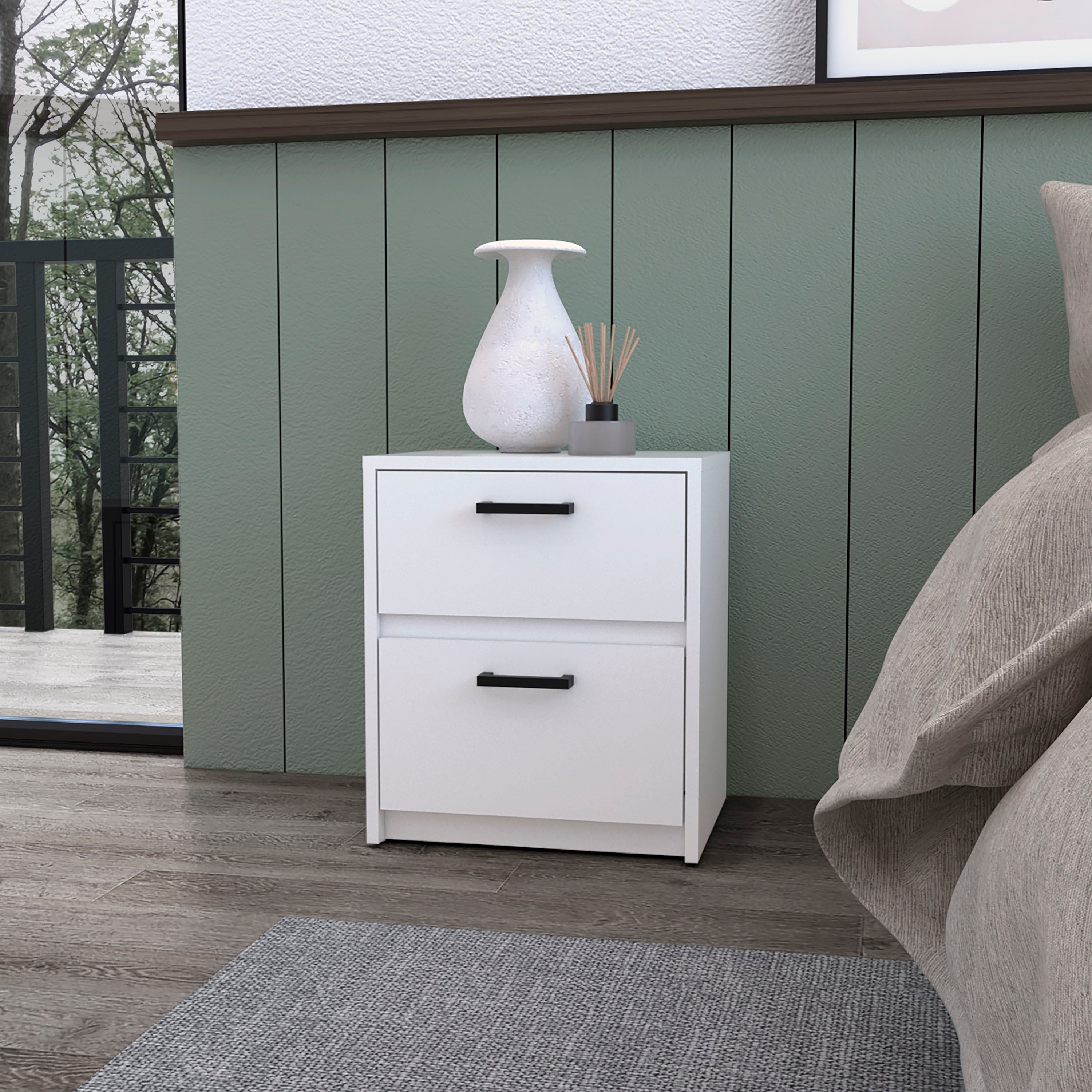 Modern White 2-Drawer Nightstand Bedside Table - Stylish Bedroom Storage