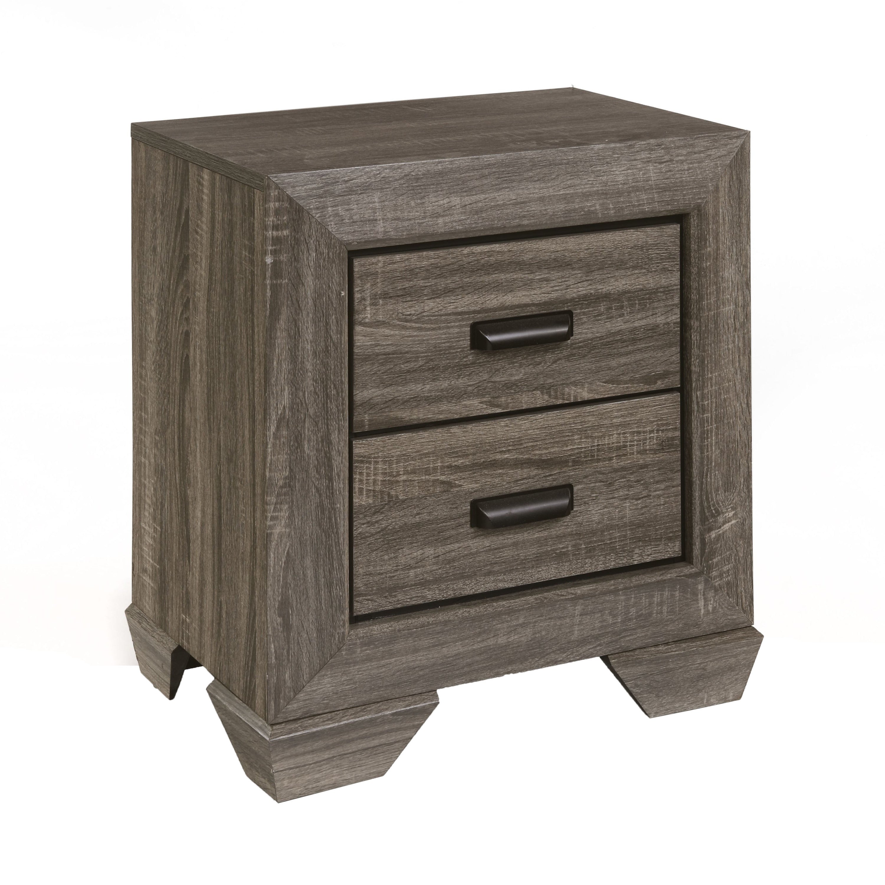 Weathered Grey 2-Drawer Nightstand - Rustic Bedroom Furniture