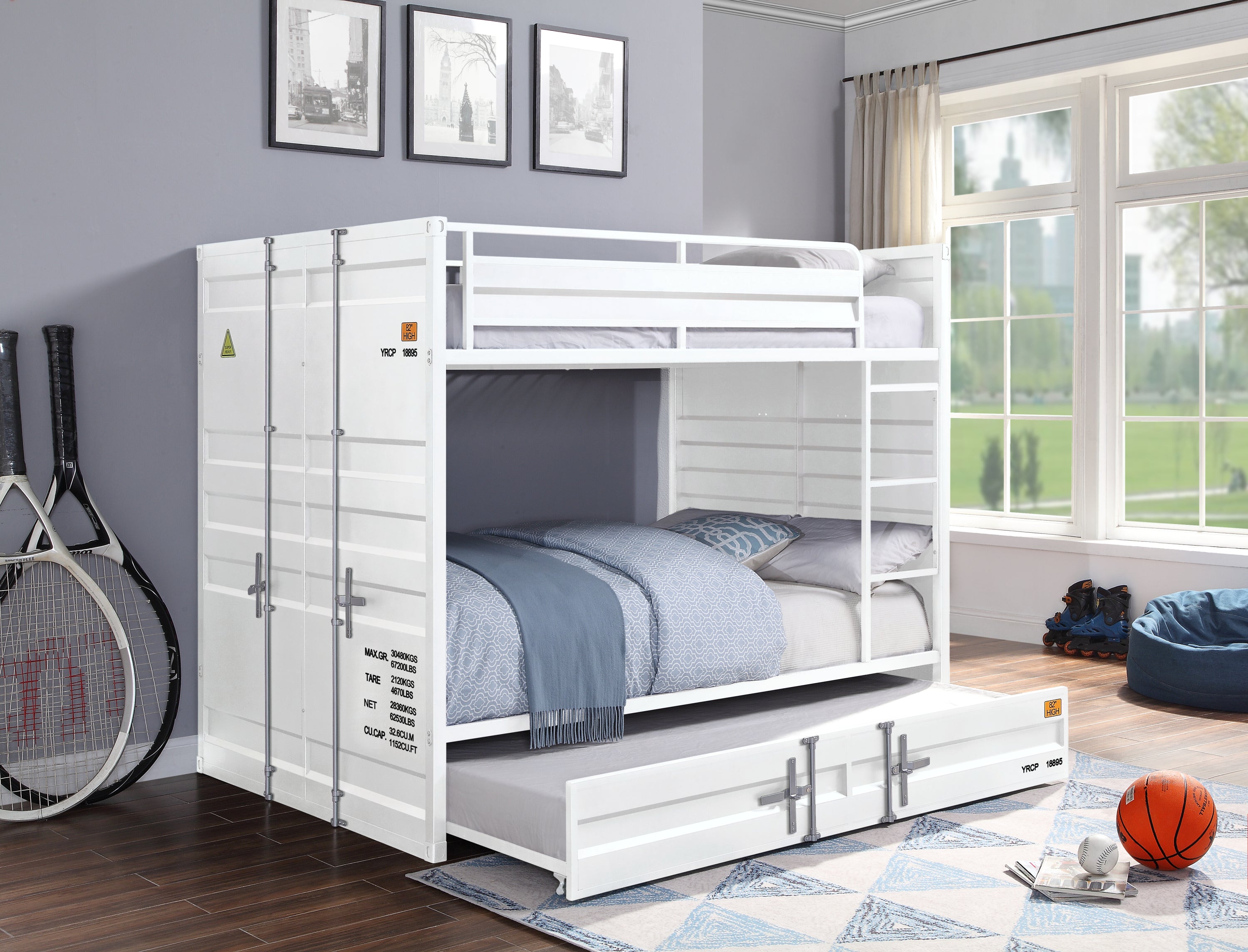 Cargo White Full Bunk Bed with Trundle | Space Saving Design