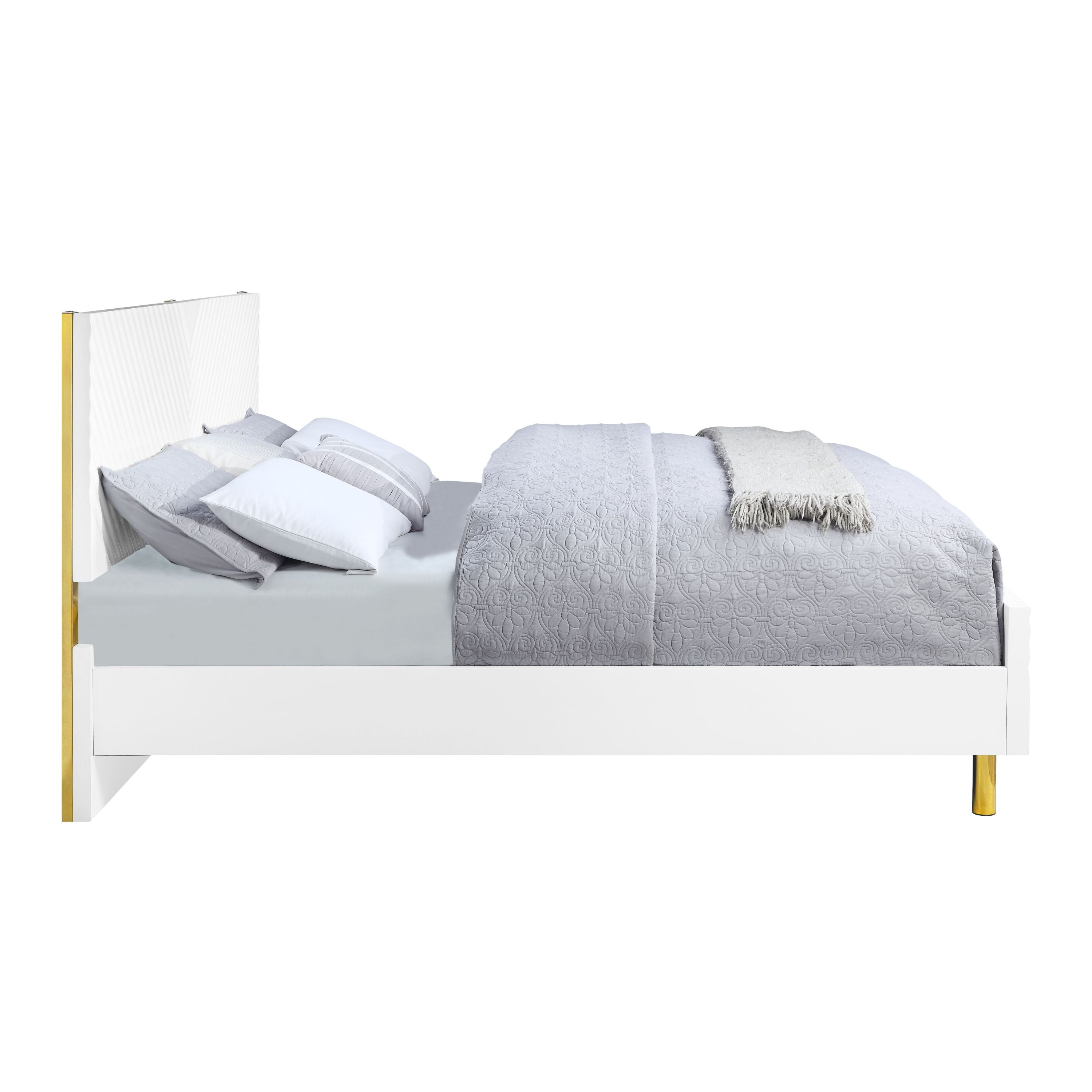 Gaines White High Gloss Queen Bed - Modern Bedroom Furniture
