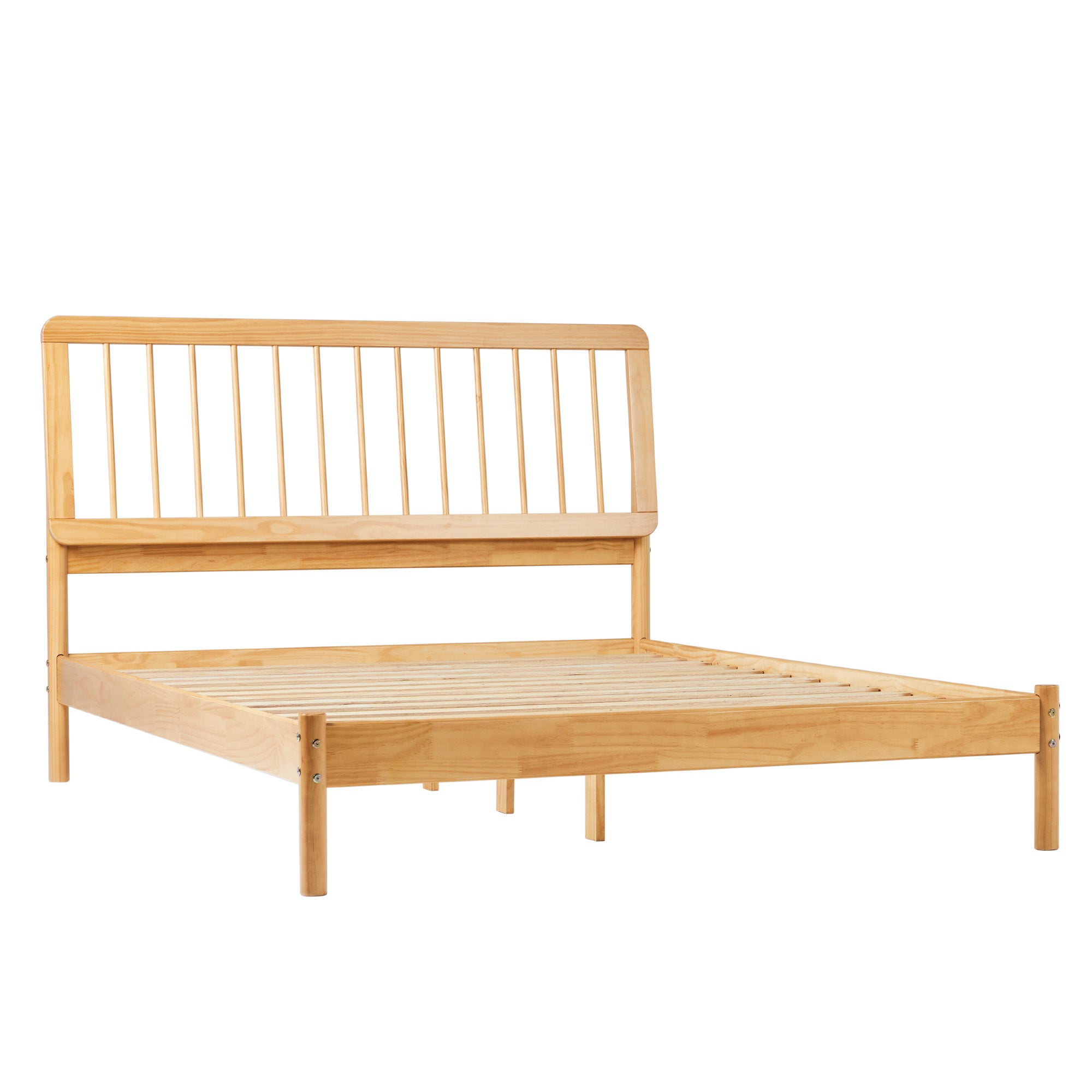 Mid-Century Modern Queen Spindle Bed - Solid Pine Finish