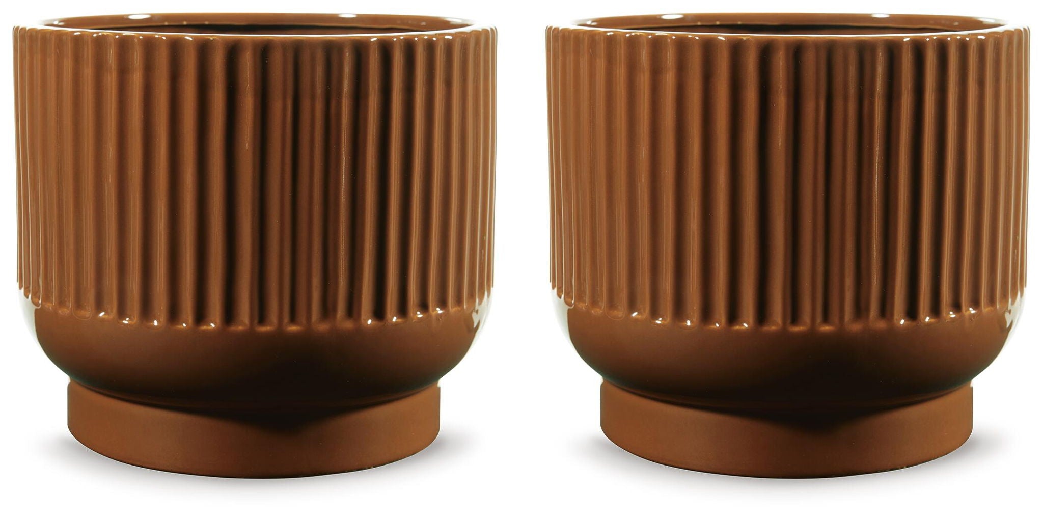 Avalyah dark brown fluted vase set of 2, ribbed vertical texture and rounded base
