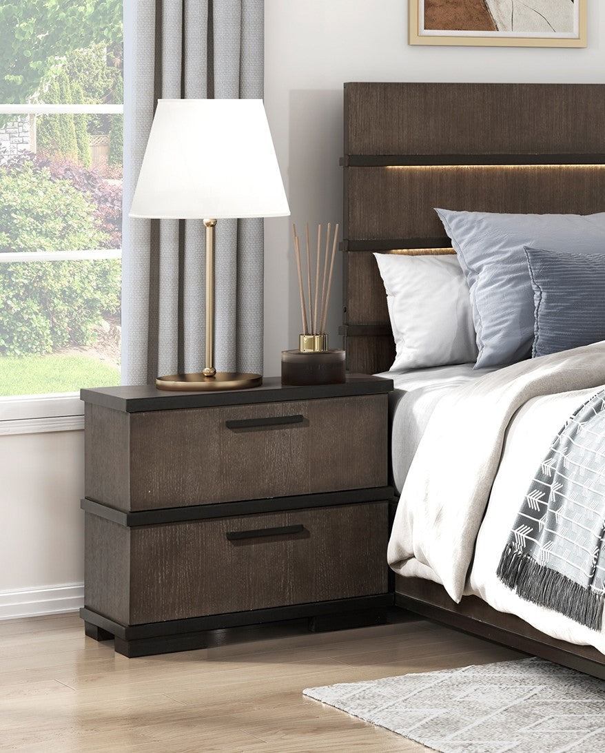 Modern Industrial 2-Drawer Nightstand: Brown/Black