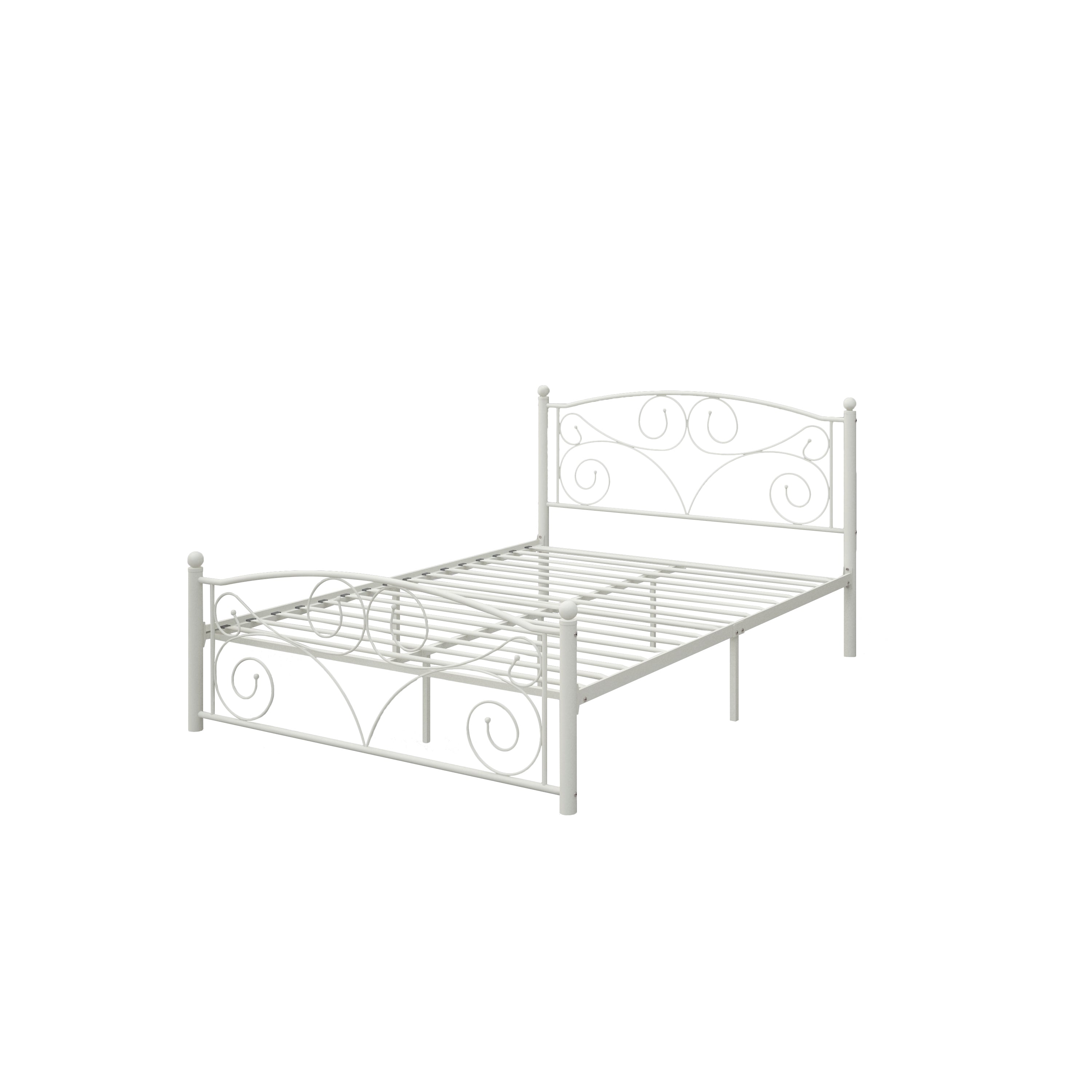 Modern White Full Size Metal Bed Frame - Floral Design & Sturdy