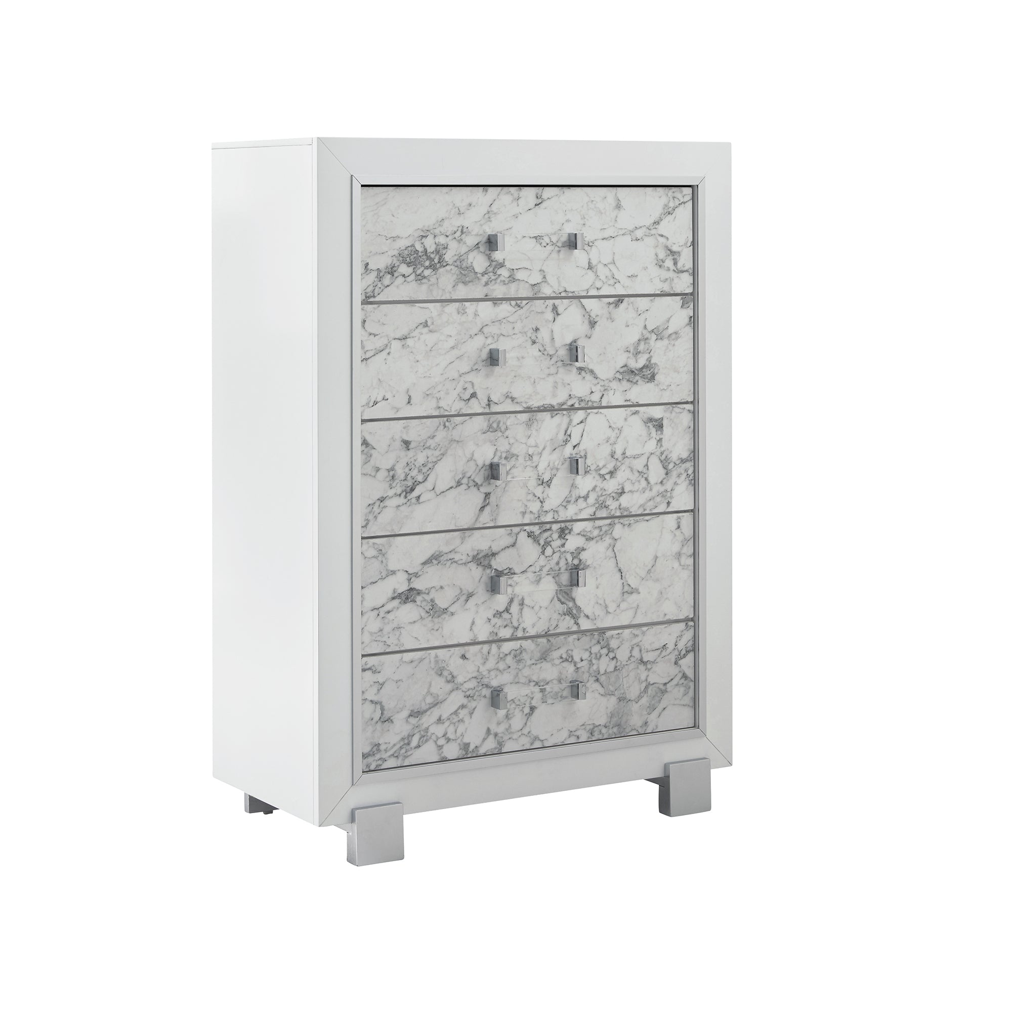 SKYE White Marble Chest with Rubberwood Frame