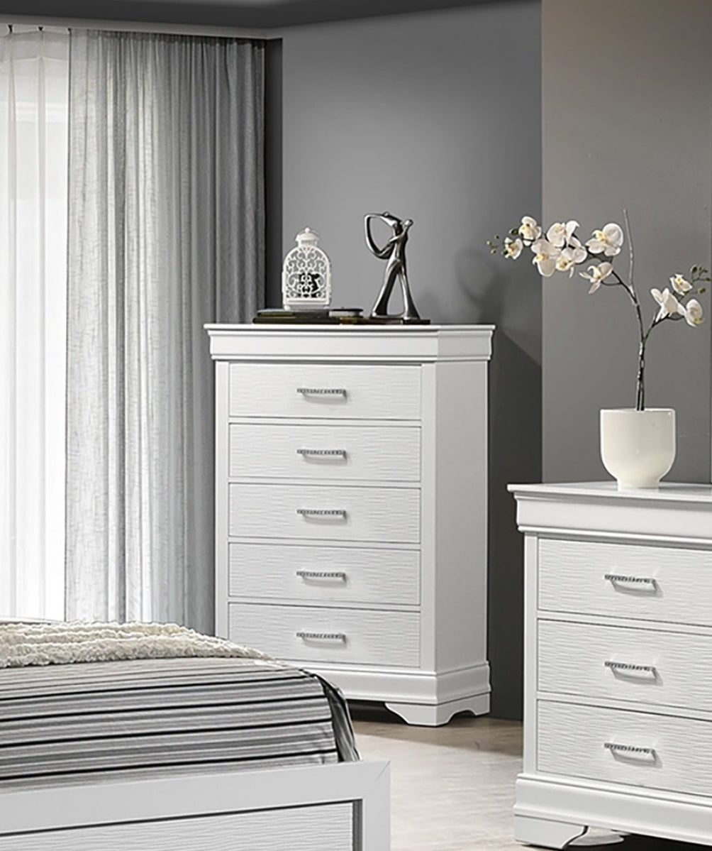 Luxury White 5-Drawer Chest of Drawers Bedroom Furniture