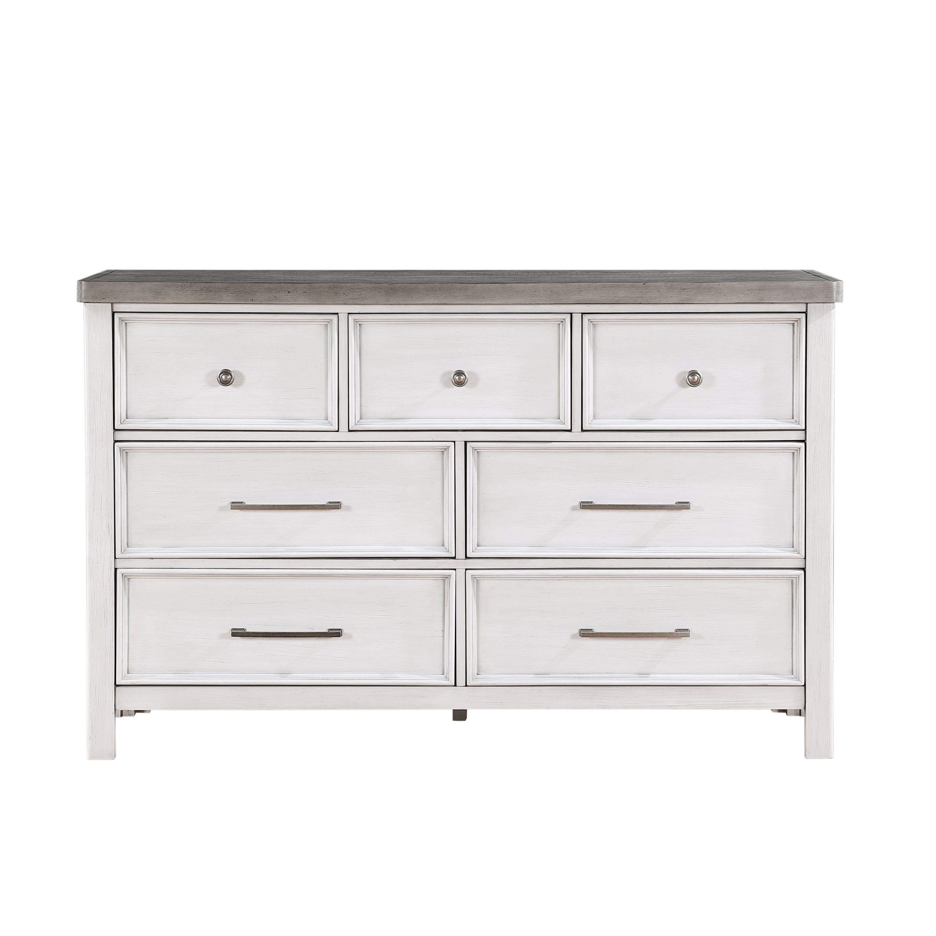 White & Gray 7-Drawer Classic Wooden Bedroom Dresser