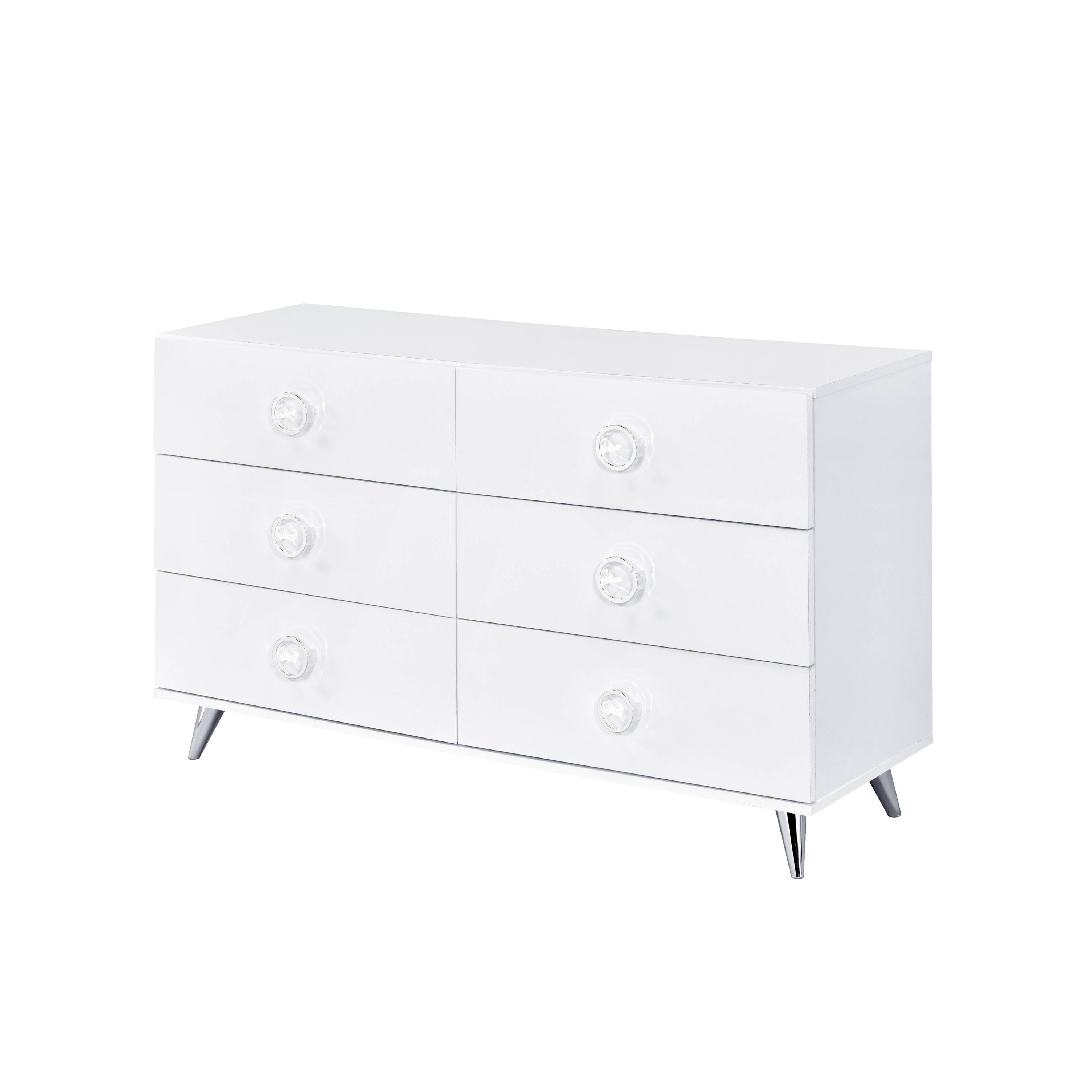 Perse White Dresser - Modern 6-Drawer Bedroom Storage Chest