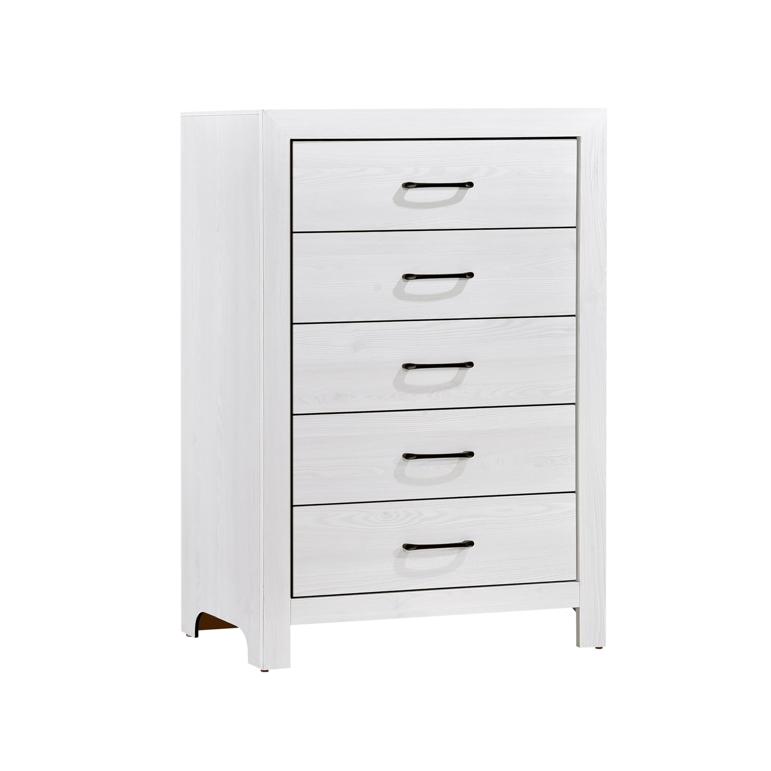 White Finish 5-Drawer Bedroom Storage Chest Black Hardware