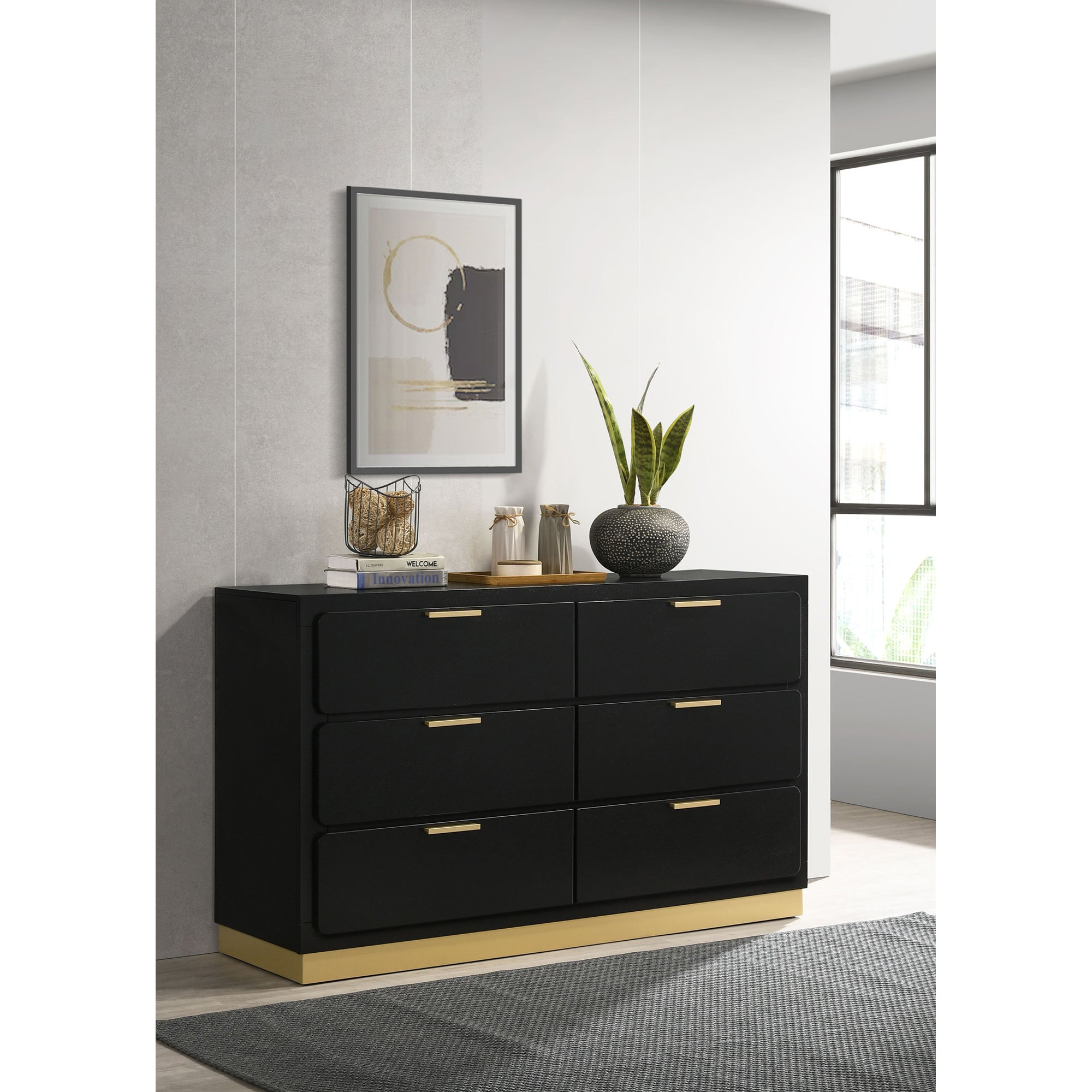 Sophia Black 6-Drawer Dresser | Modern Bedroom Furniture