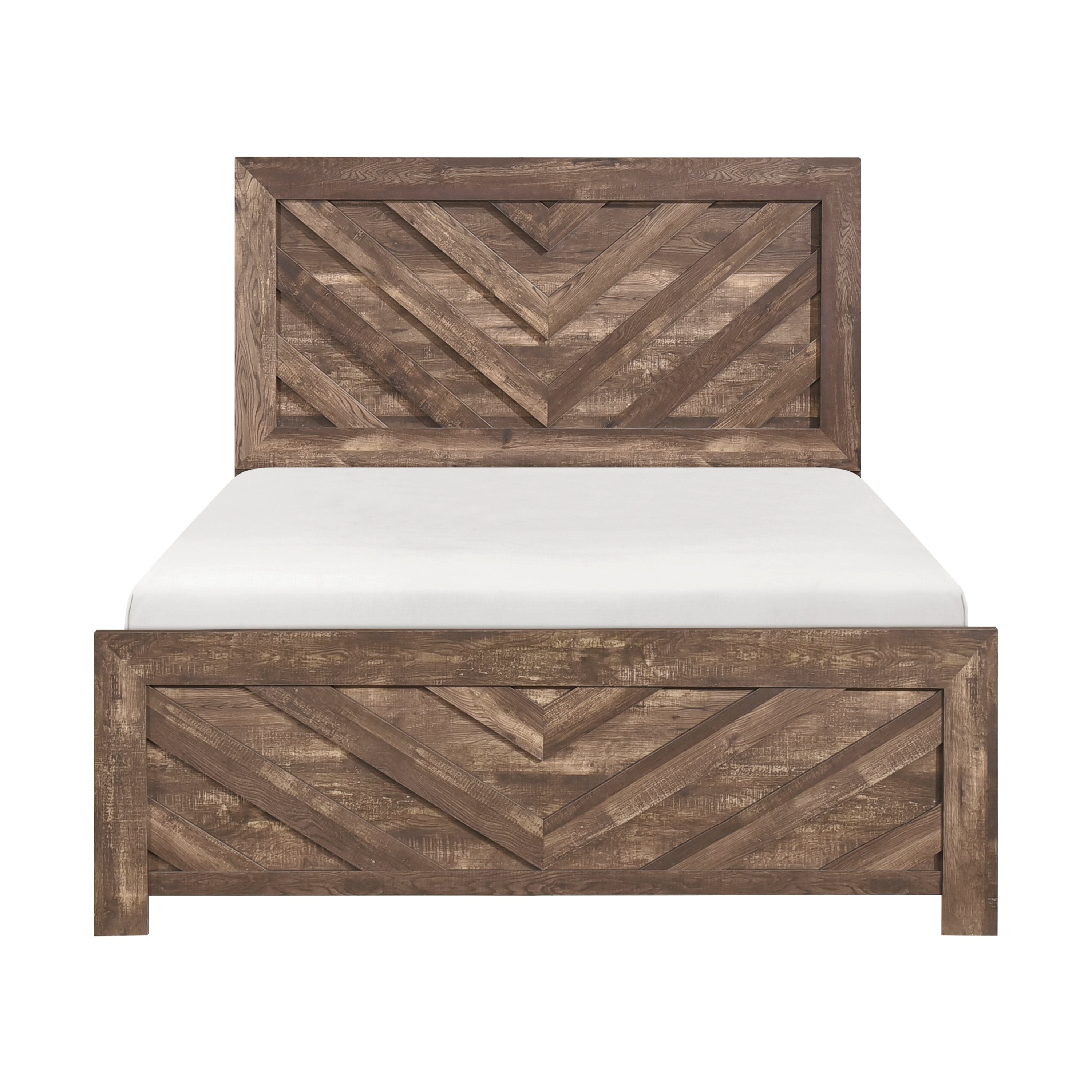 Rustic Brown Contemporary Full Wooden Panel Bed in a Box