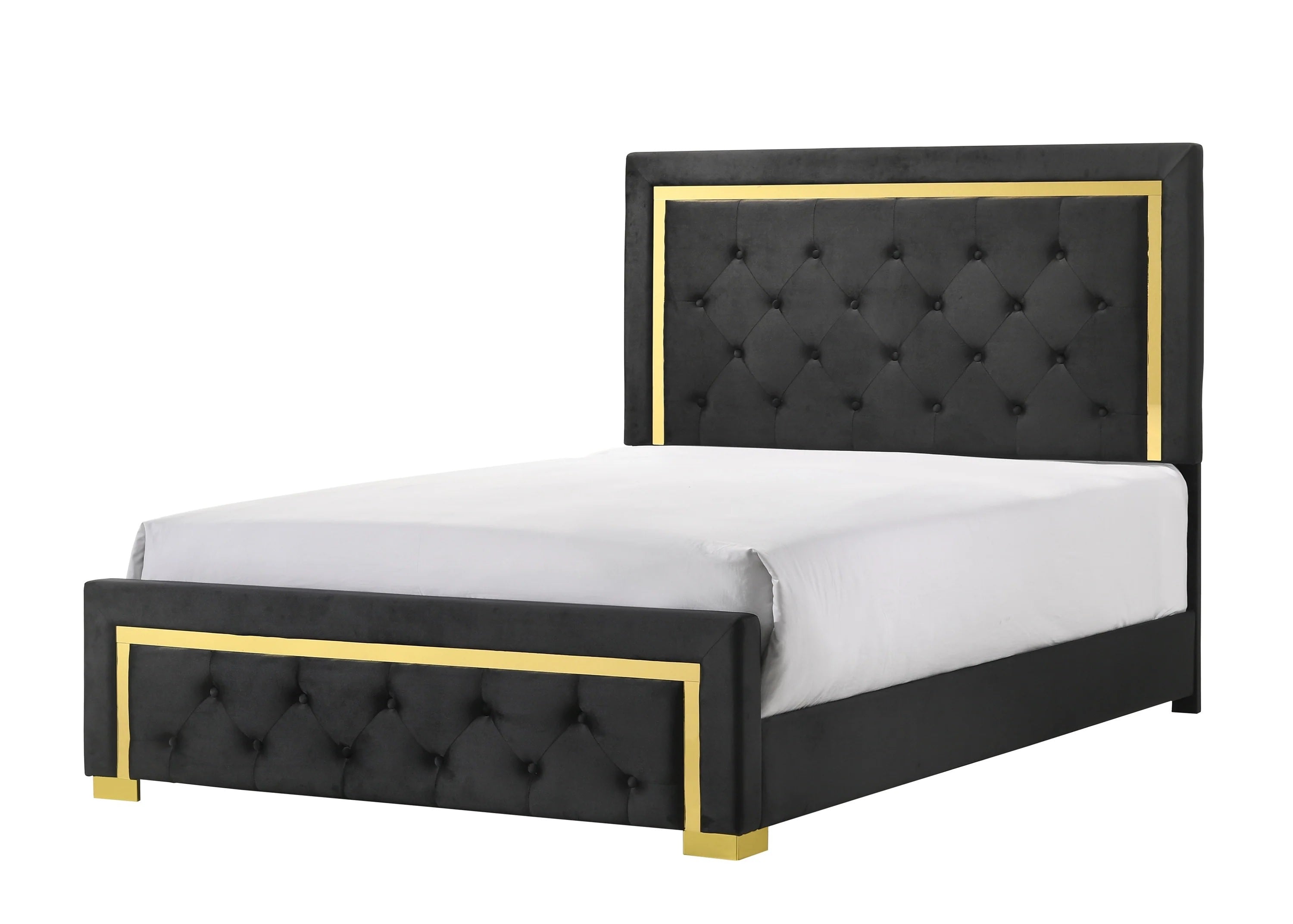 Contemporary Glam Black Queen Upholstered Bed with Gold Legs