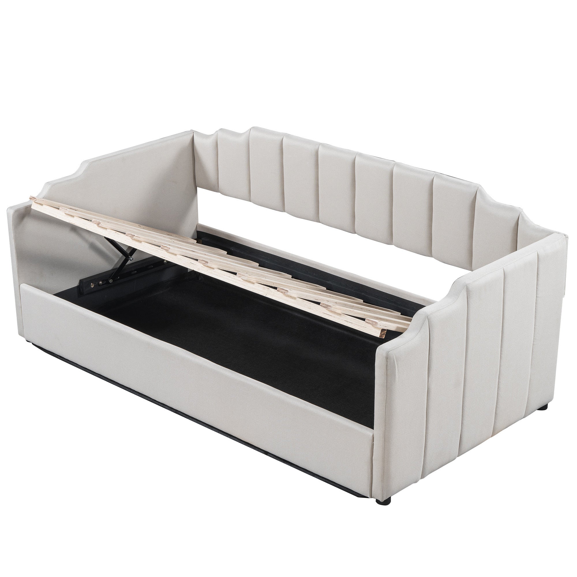 Twin Upholstered Daybed with Underbed Storage - Elegant Beige