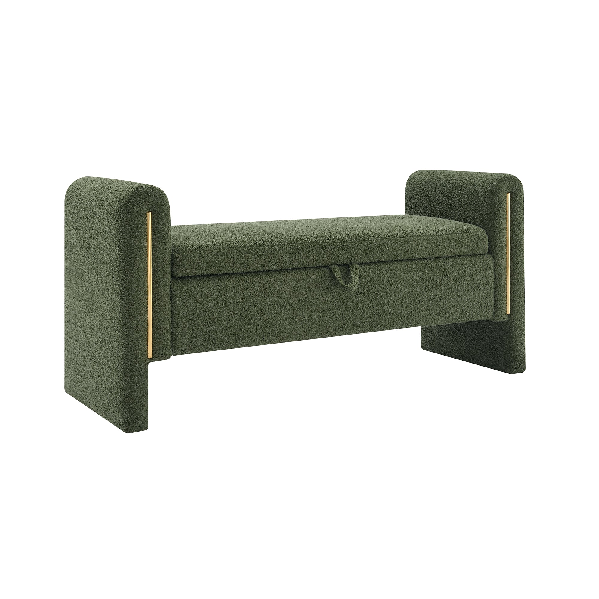 Modern Teddy Bed End Bench with Storage & Arms - Olive Green