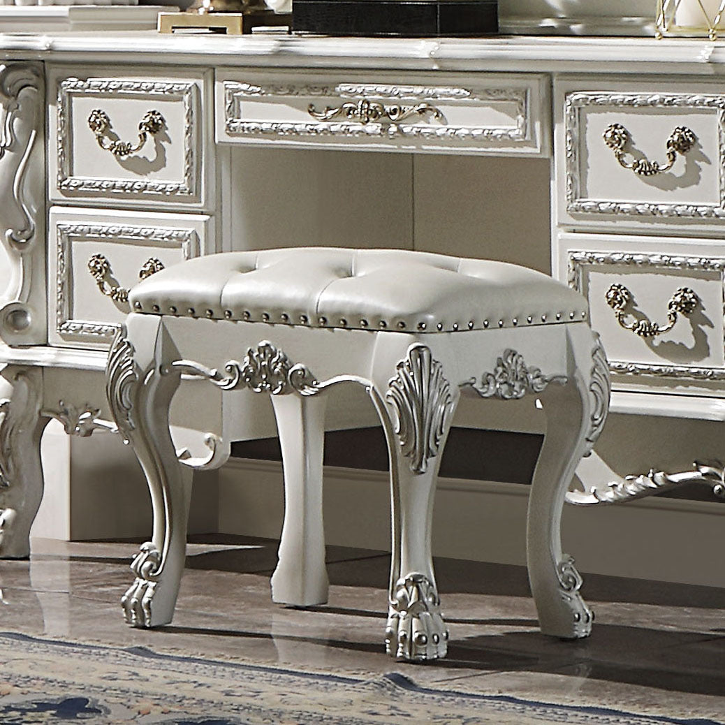 Champagne & Bone White Tufted Vanity Stool