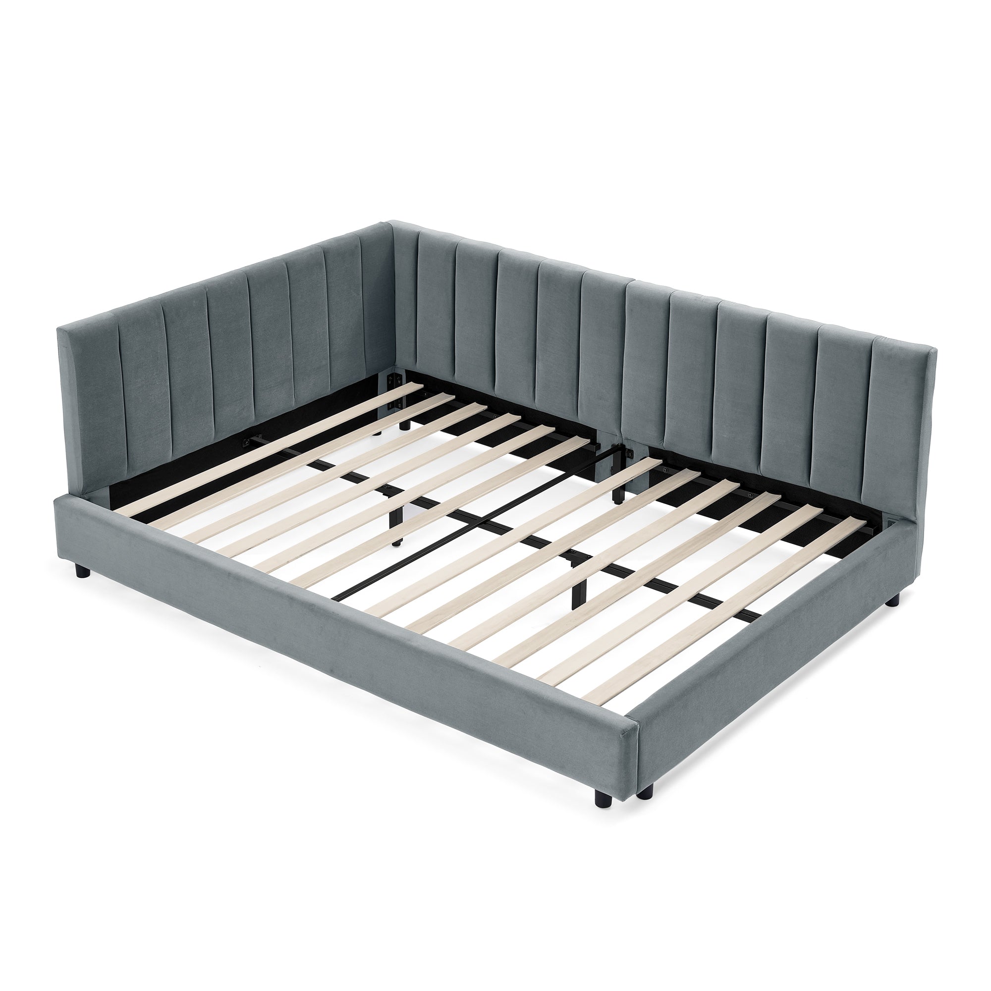 Gray Velvet Tufted Full Bed Frame w/Arms