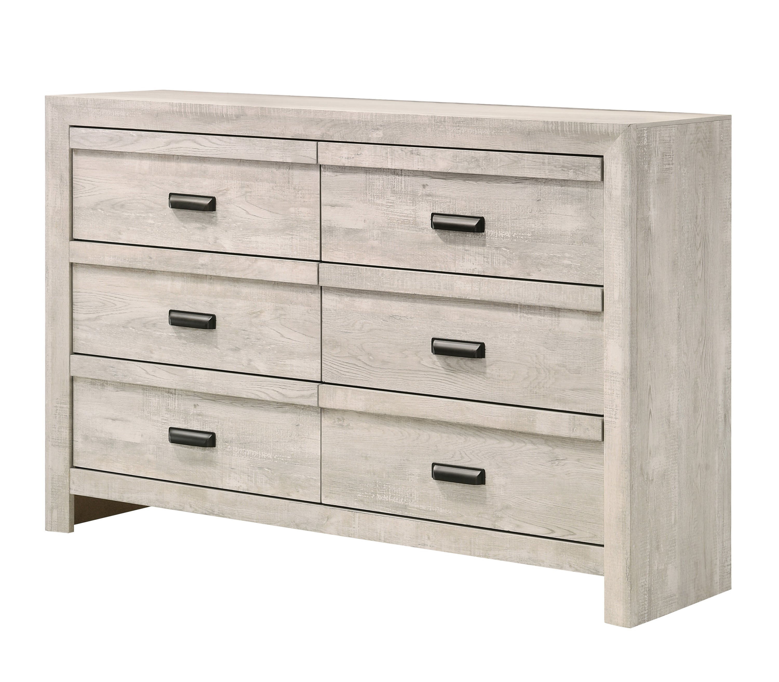 Contemporary Rustic 6-Drawer Dresser - Beige Gray Bedroom