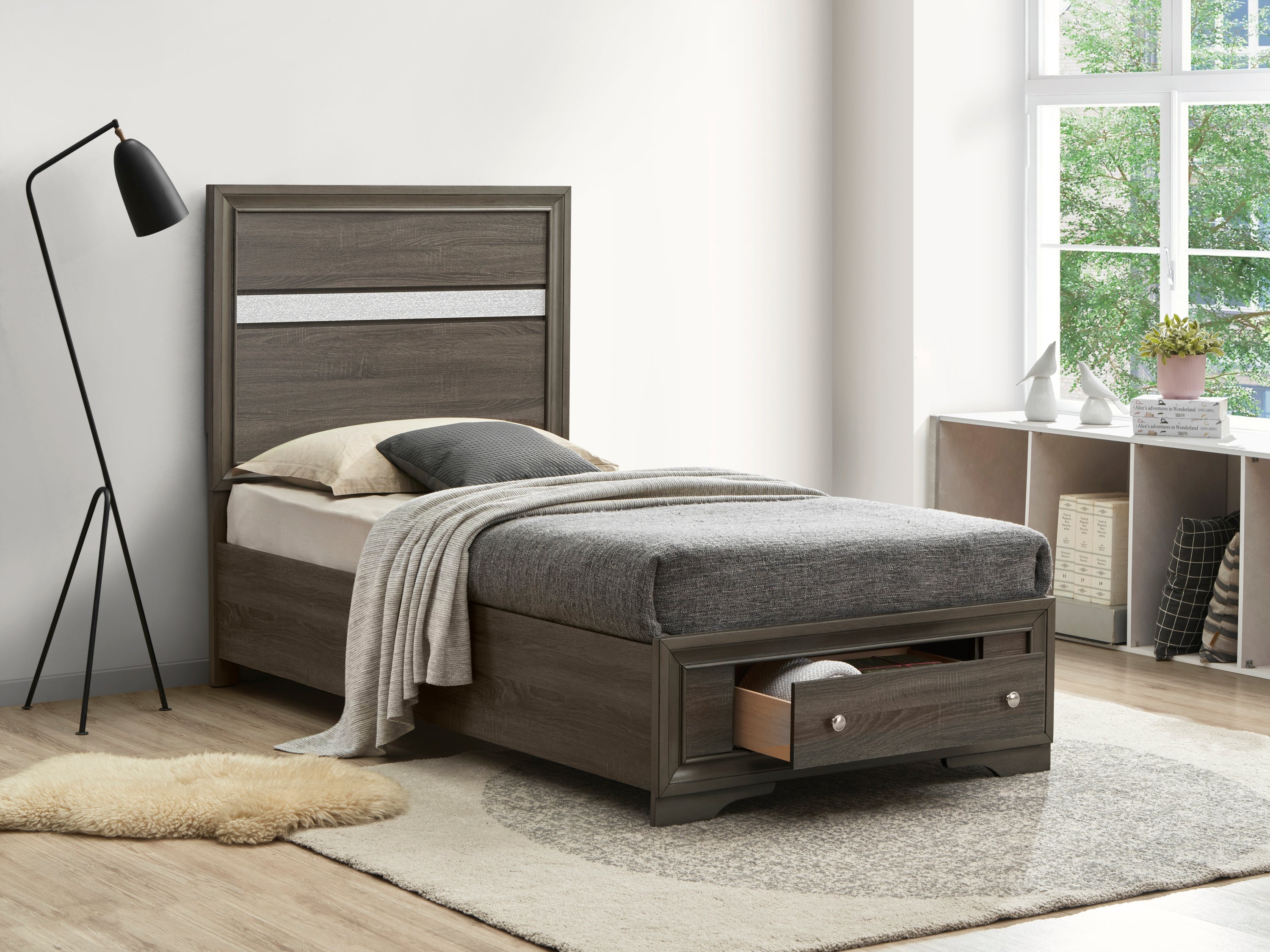 Madrid Gray Twin Bed G02305B-TB - Stylish & Compact Twin Bed