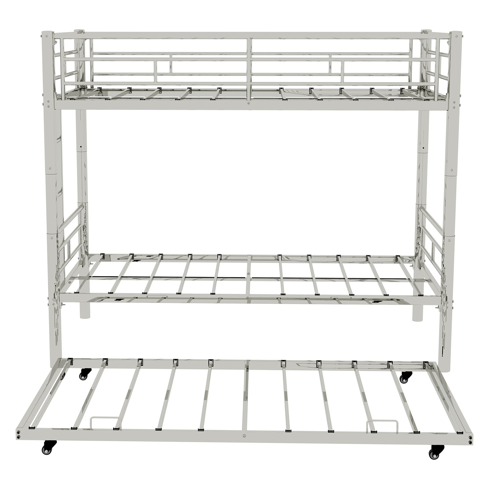 Heavy-Duty Sturdy Metal Twin/Twin Bunk Bed: Quiet Guardrail, Silver