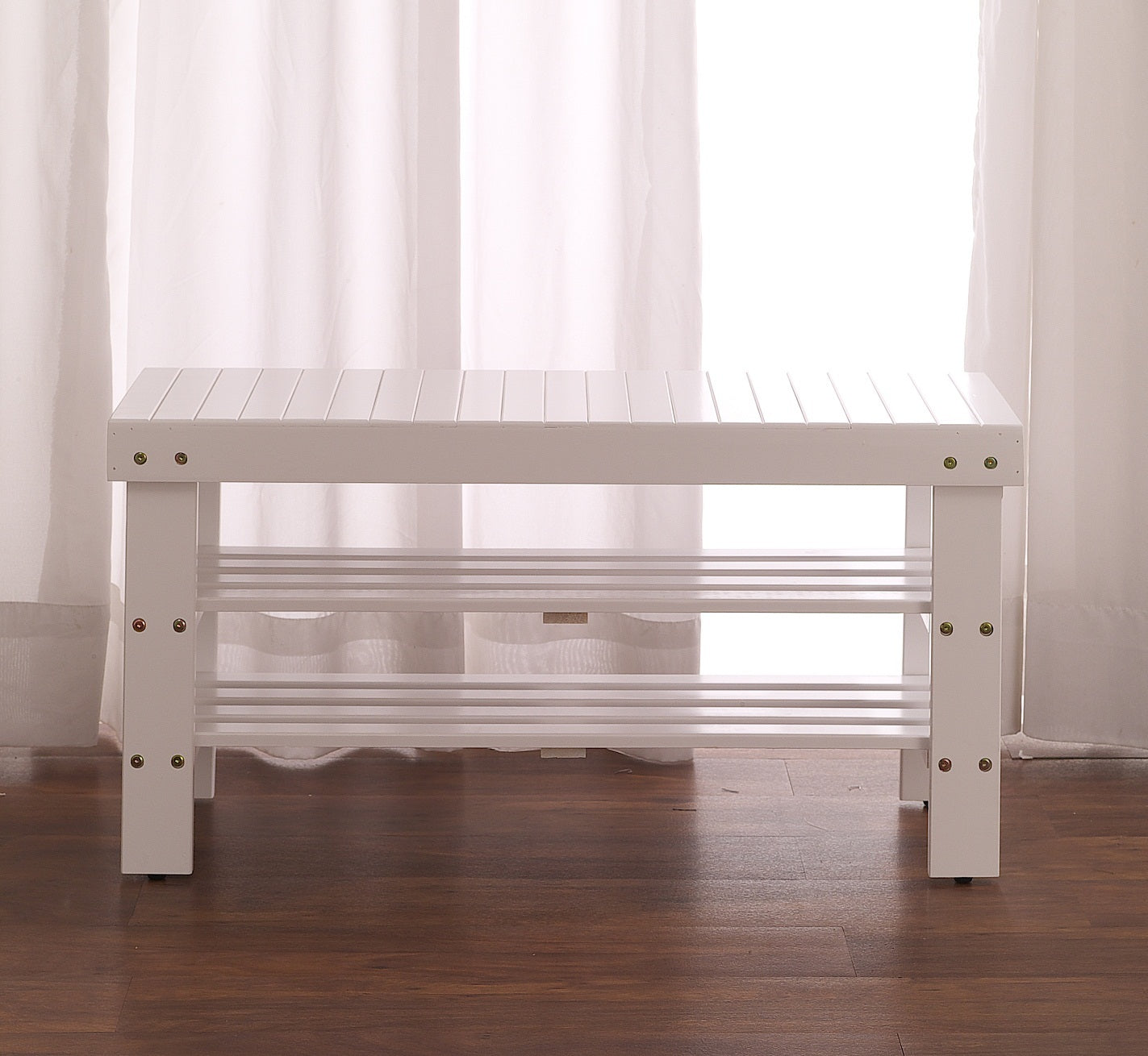 Pina Quality Solid Wood Shoe Bench - White Finish Storage Seat