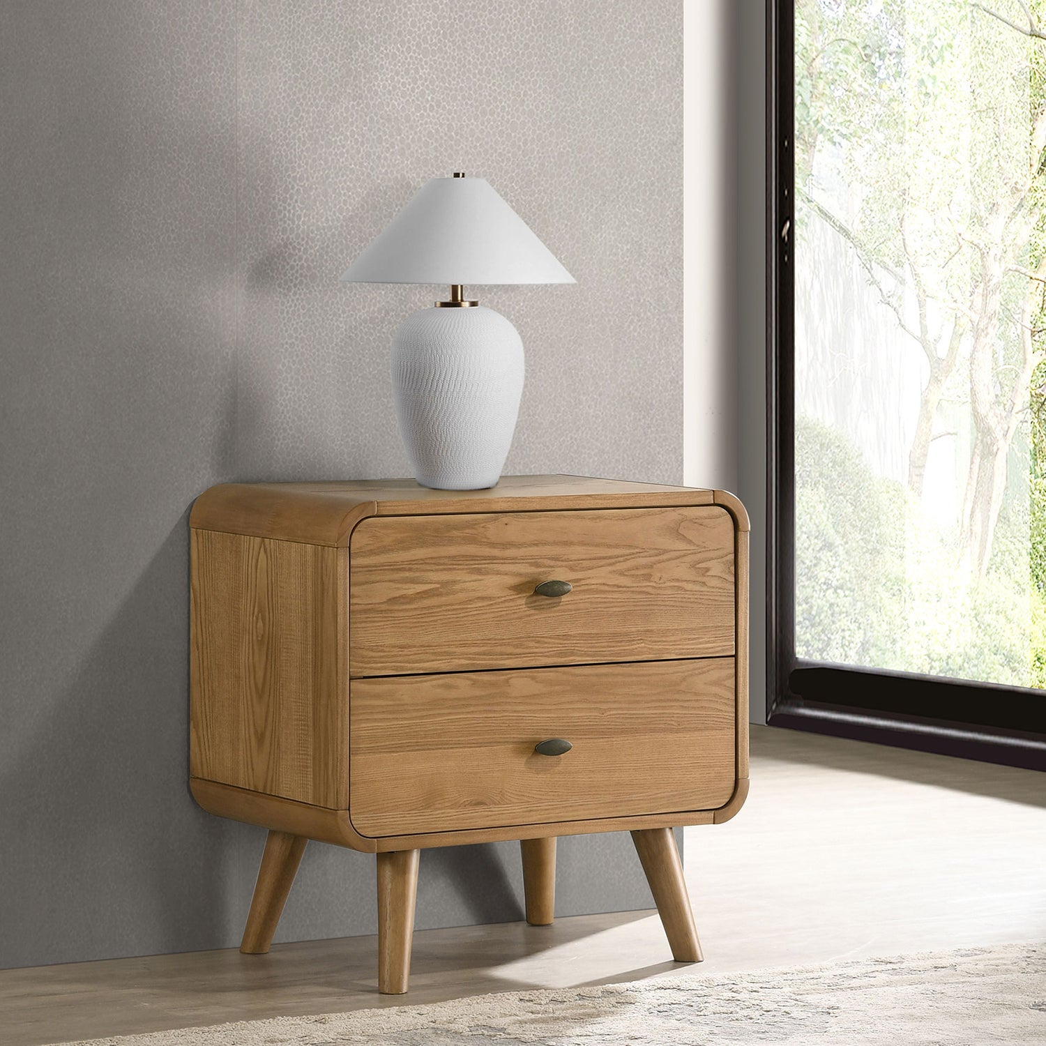 Winston Light Ash 2-Drawer Nightstand Bedside Table