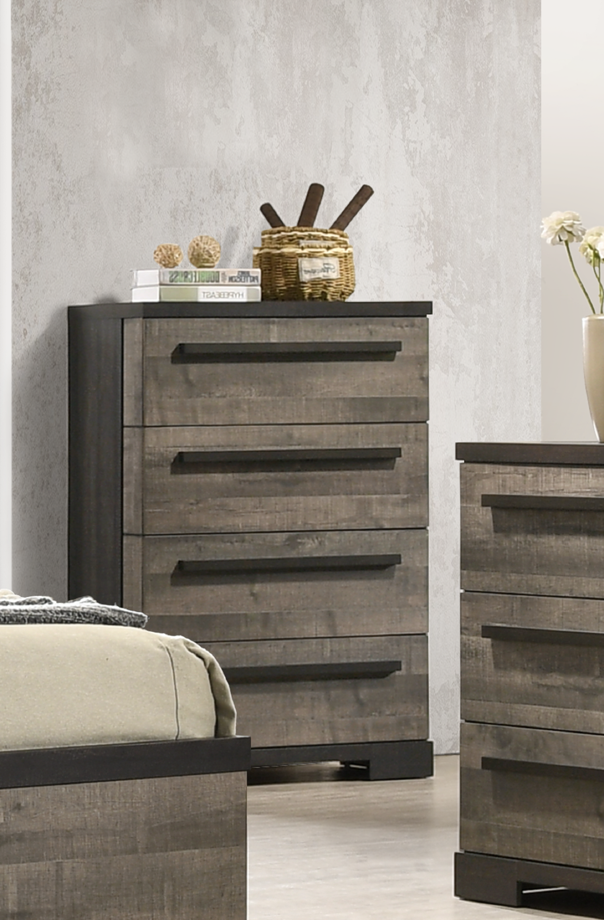 Contemporary 4-Drawer Chest - Brown Gray Wooden Bedroom Furniture
