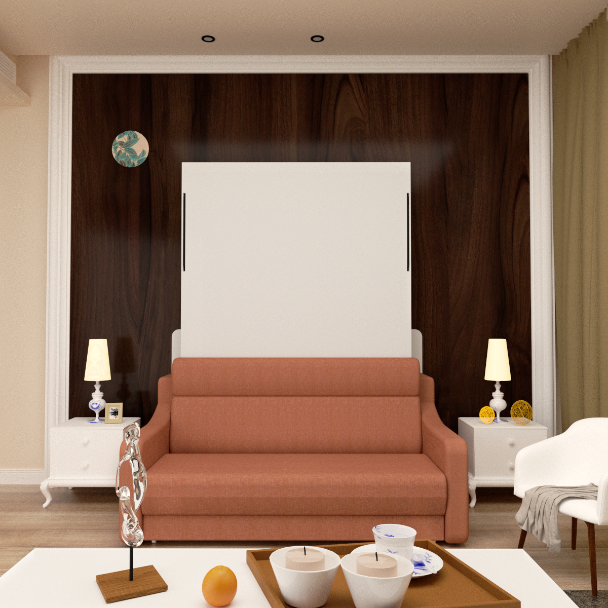 Modern No-Fix Vertical Murphy Bed with Sofa | Space-Saving Wall Bed for Home