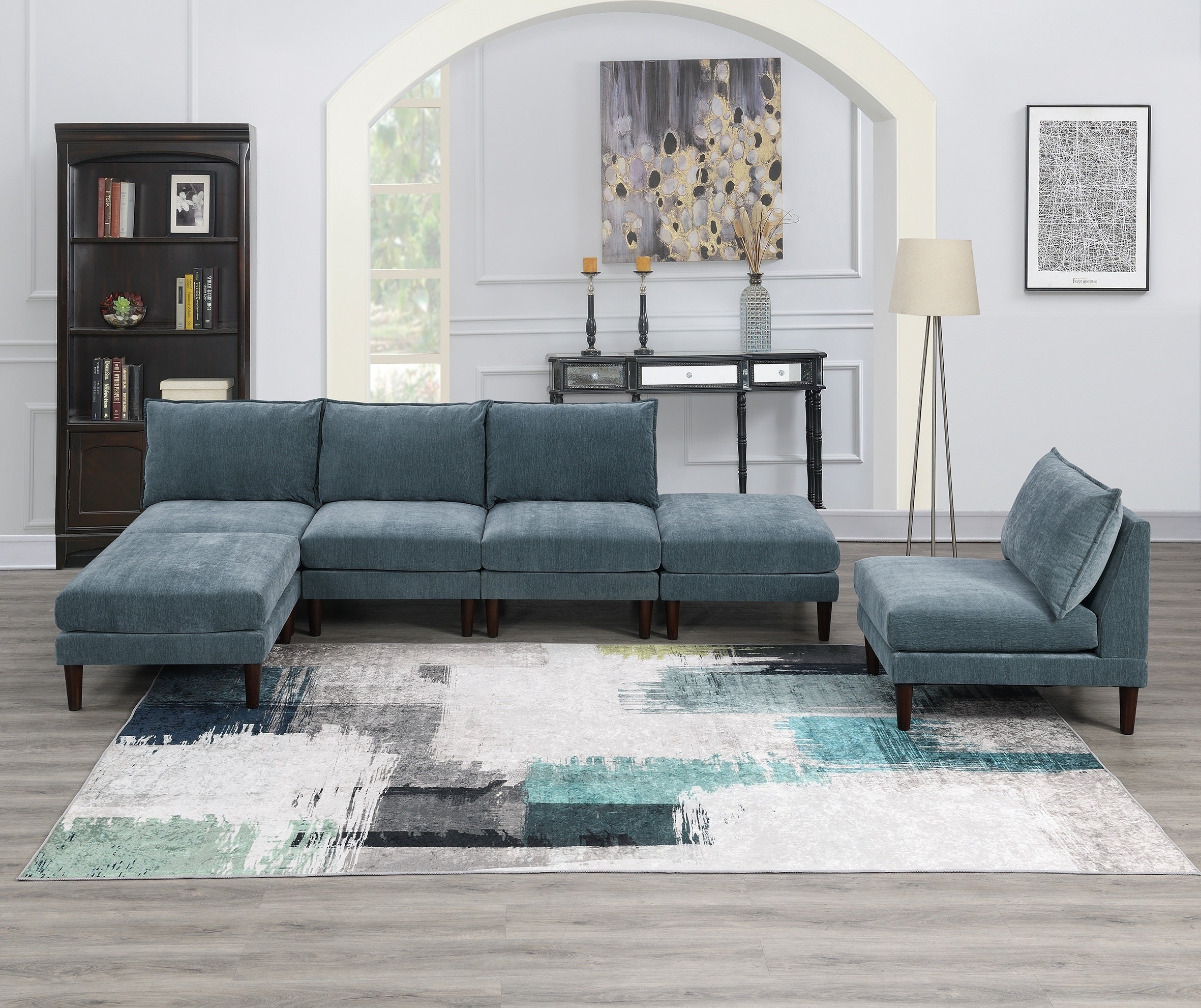 6pc Modular Sofa: 4 Armless Chairs, 2 Ottomans - Mineral Morgan Fabric