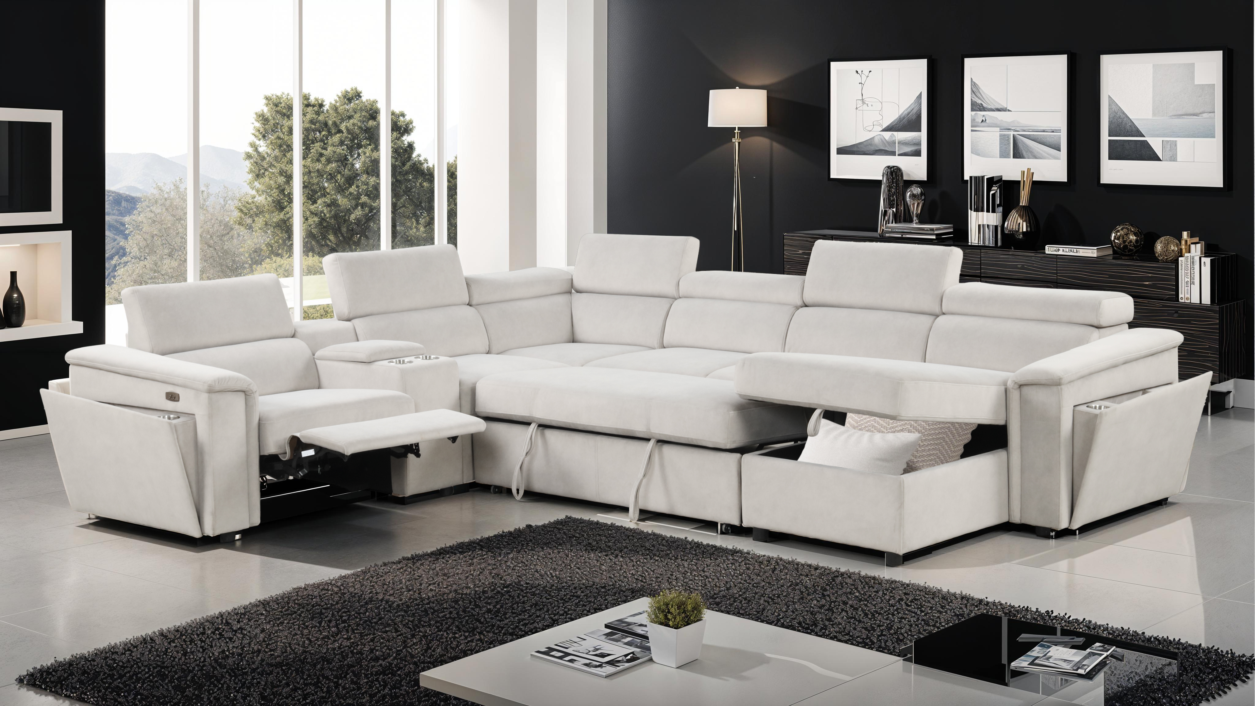 Harvey Modern Beige Power Recliner Sleeper Sectional