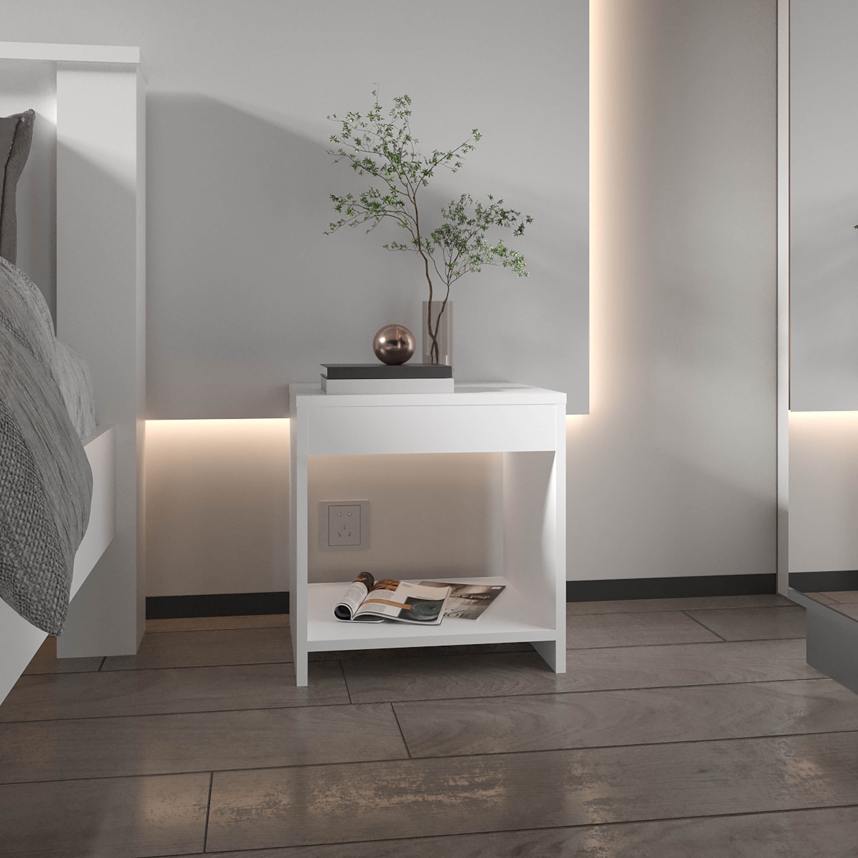 White Night Table 16.5'H - Spacious Shelf Storage